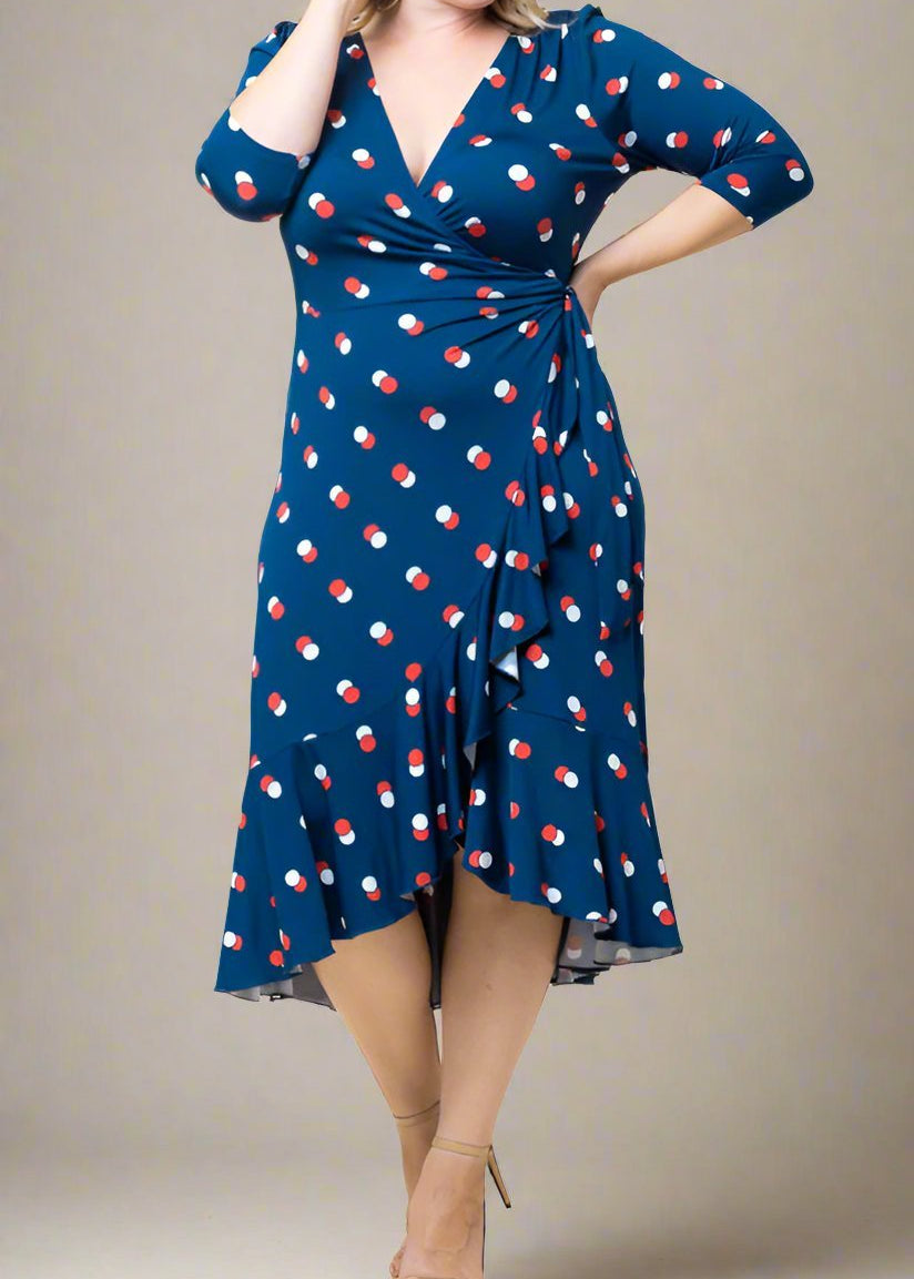 Flirty Flounce Wrap Dress - Plus - DressbarnKnee Length & Midi Dresses