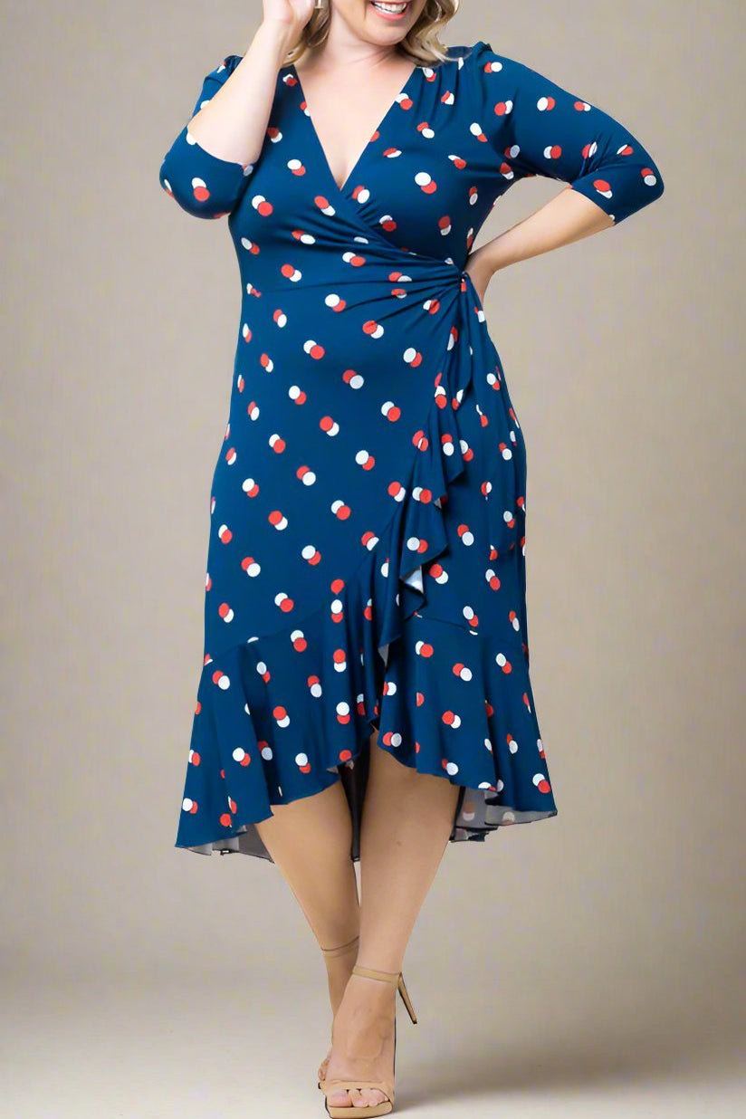 Flirty Flounce Wrap Dress - Plus - DressbarnKnee Length & Midi Dresses