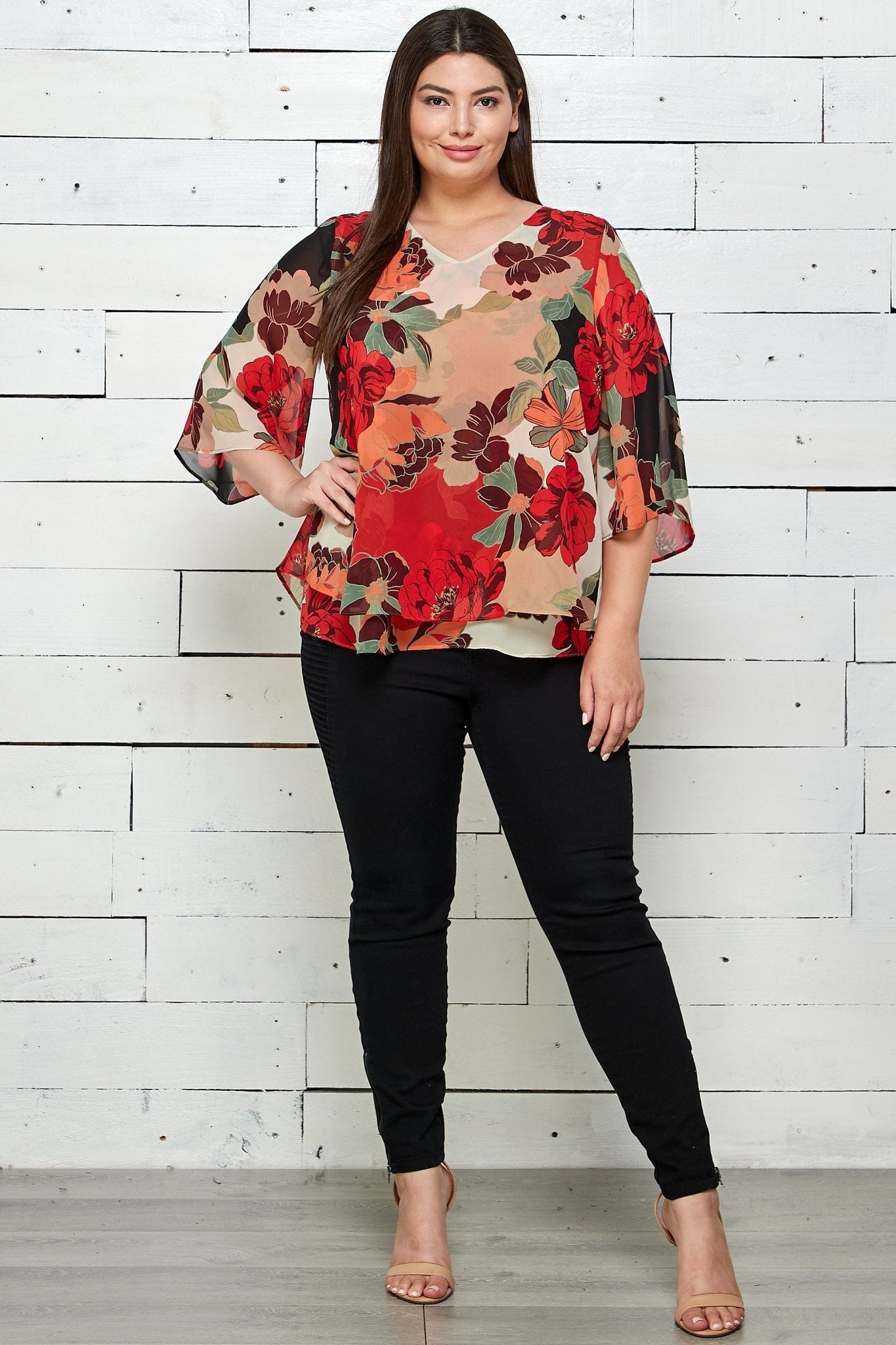 Floral Print Chiffon Blouse - Plus - DressbarnShirts & Blouses