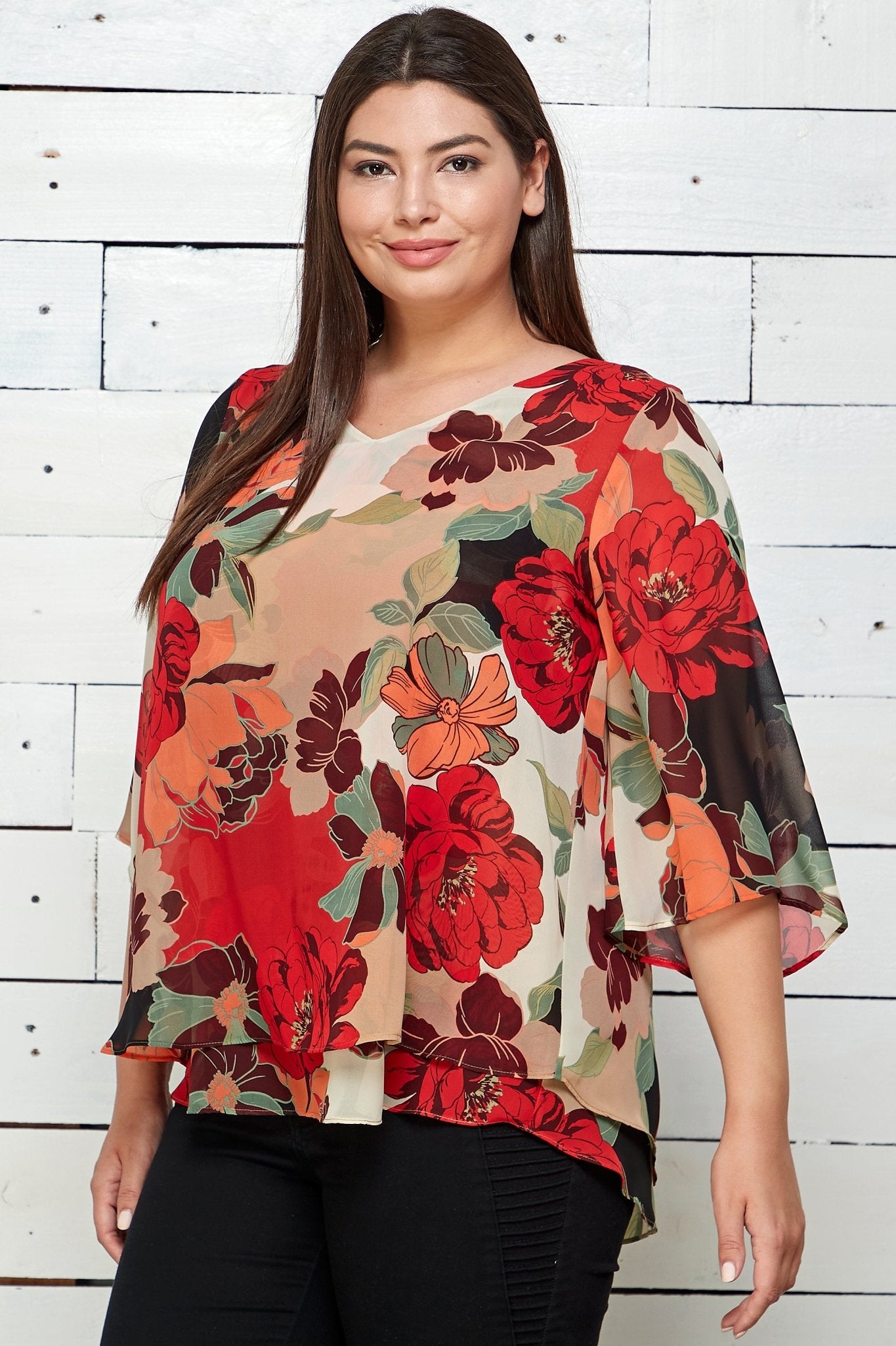 Floral Print Chiffon Blouse - Plus - DressbarnShirts & Blouses