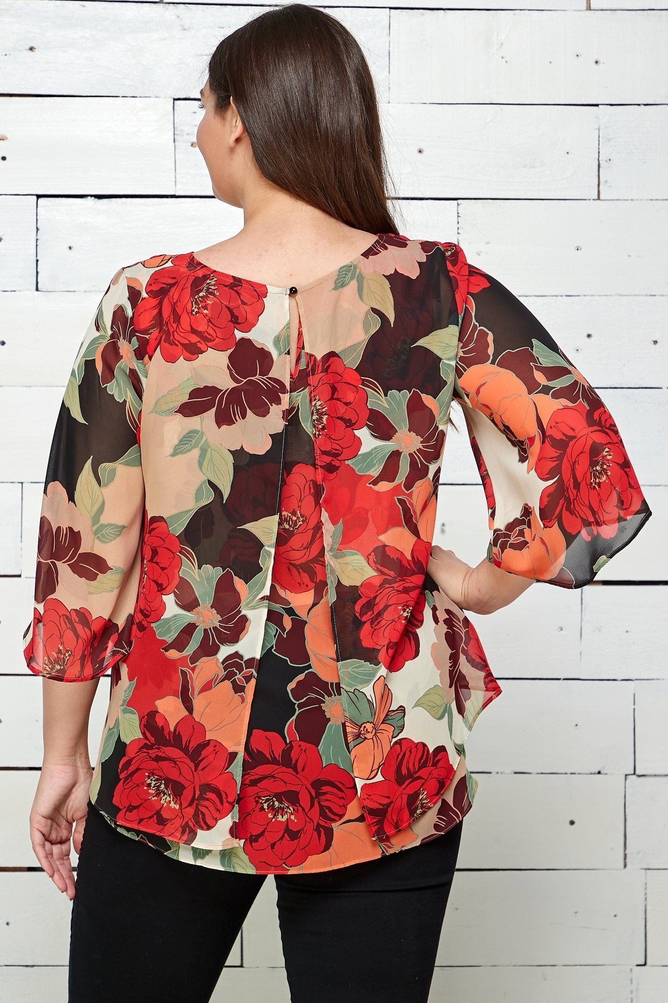 Floral Print Chiffon Blouse - Plus - DressbarnShirts & Blouses