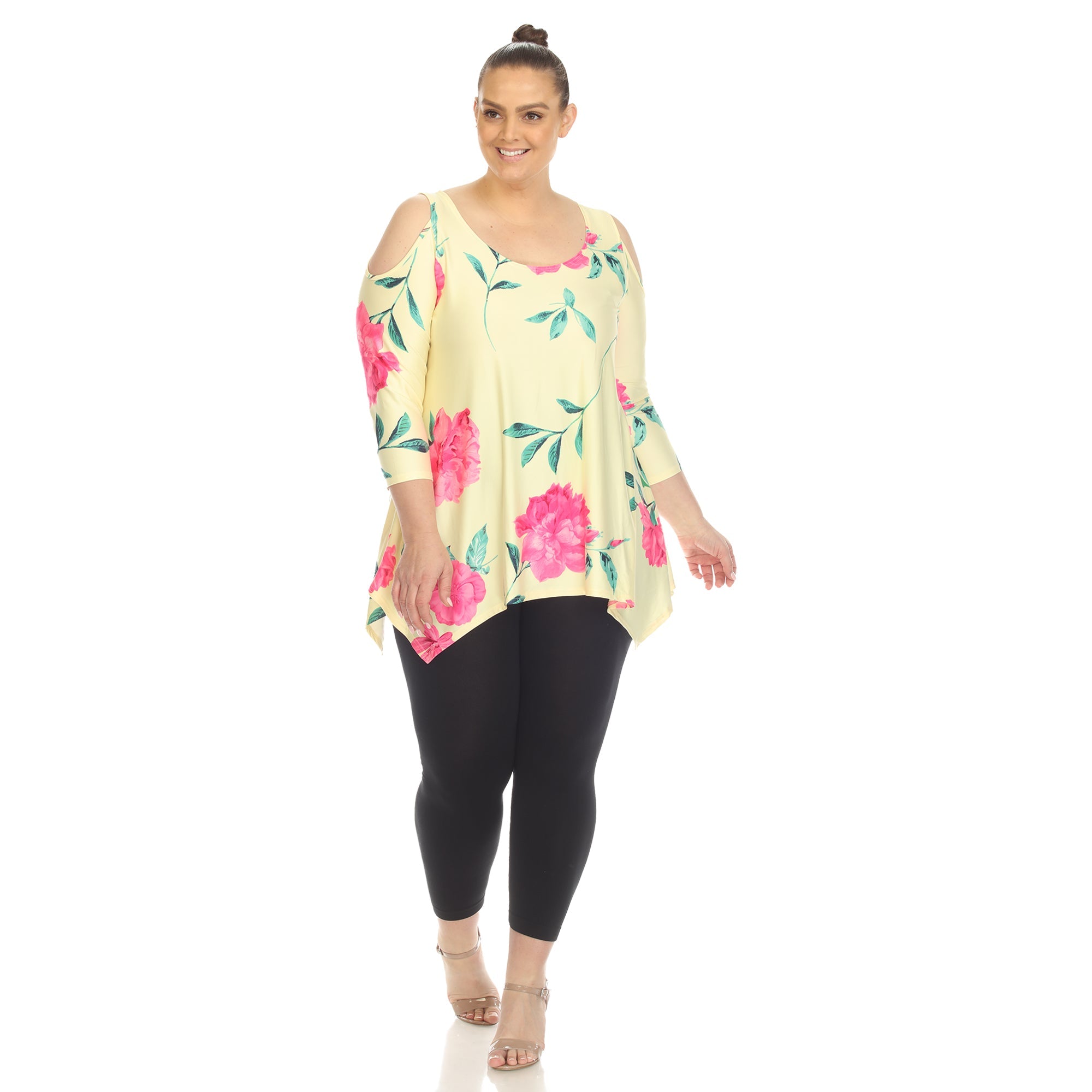Floral Printed Cold Shoulder Tunic - Plus - DressbarnShirts & Blouses