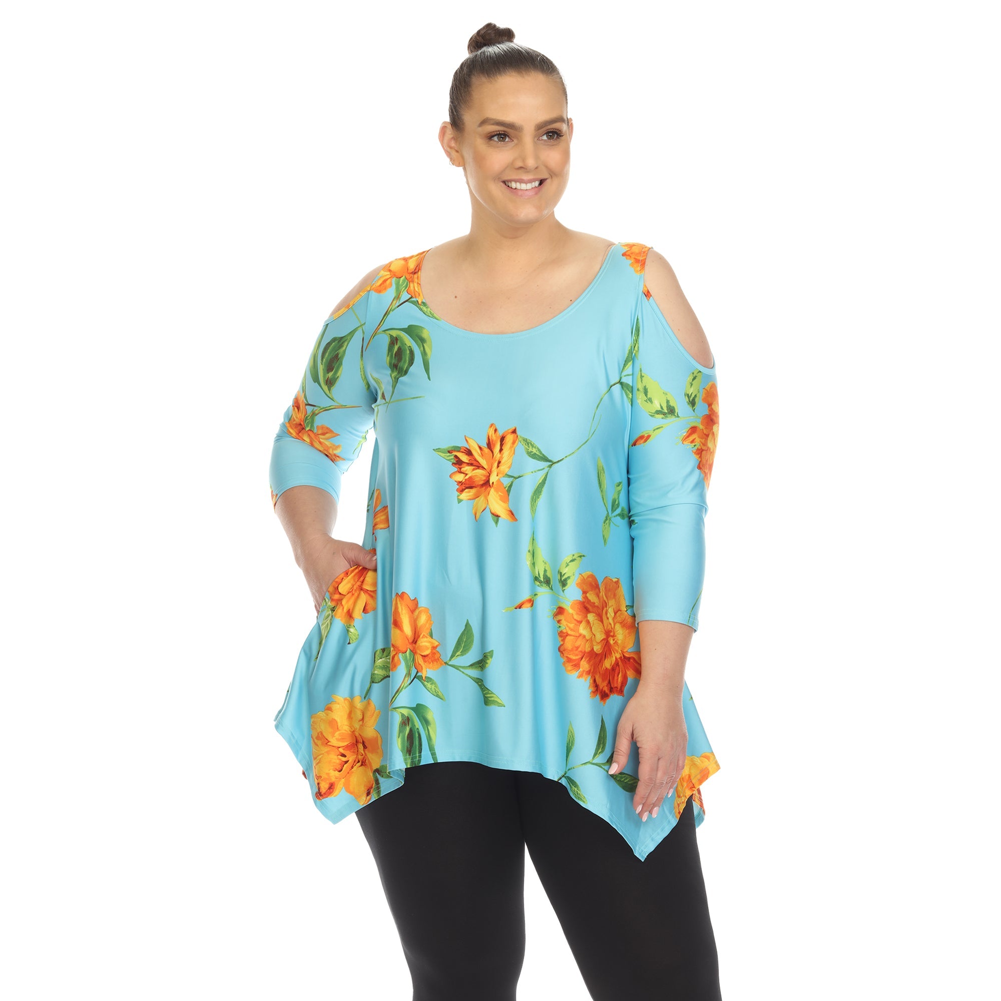 Floral Printed Cold Shoulder Tunic - Plus - DressbarnShirts & Blouses