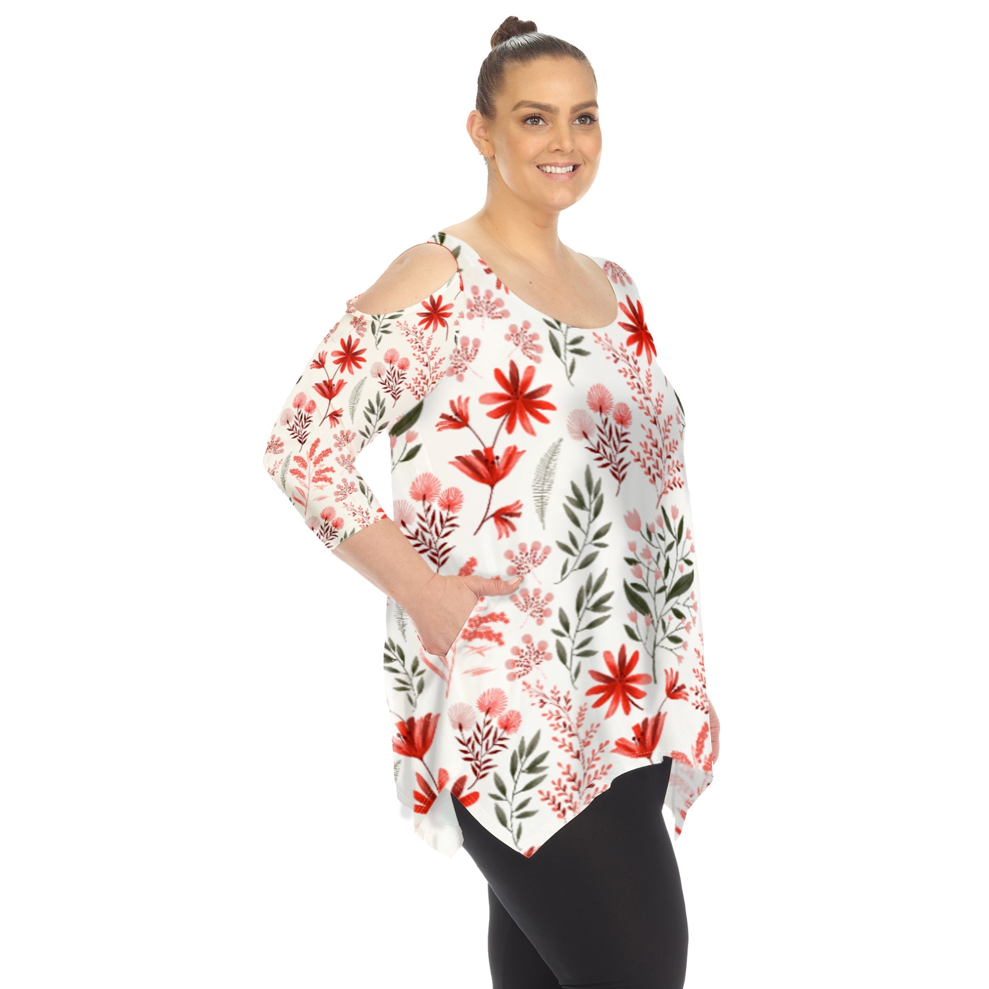 Floral Printed Cold Shoulder Tunic - Plus - DressbarnShirts & Blouses