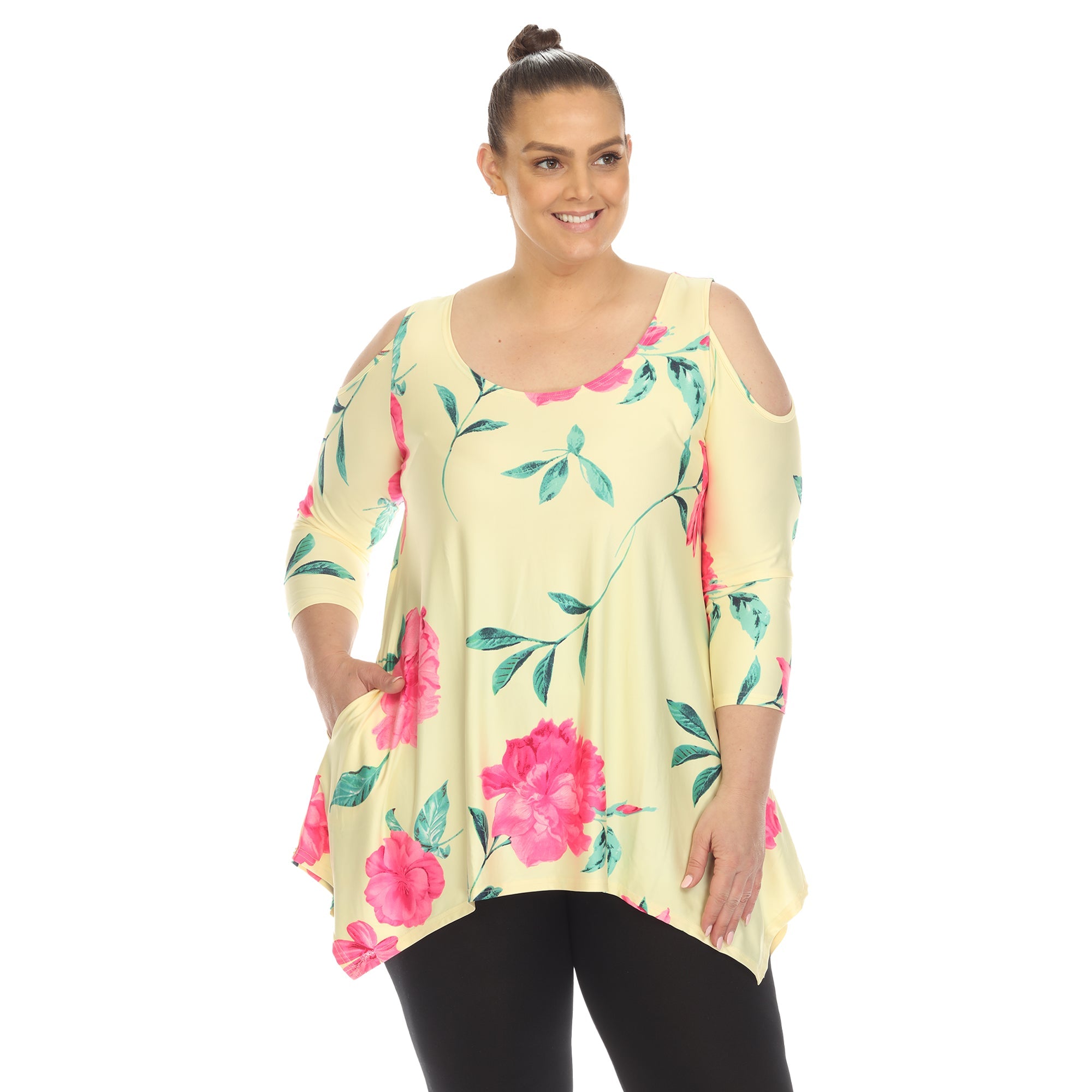 Floral Printed Cold Shoulder Tunic - Plus - DressbarnShirts & Blouses