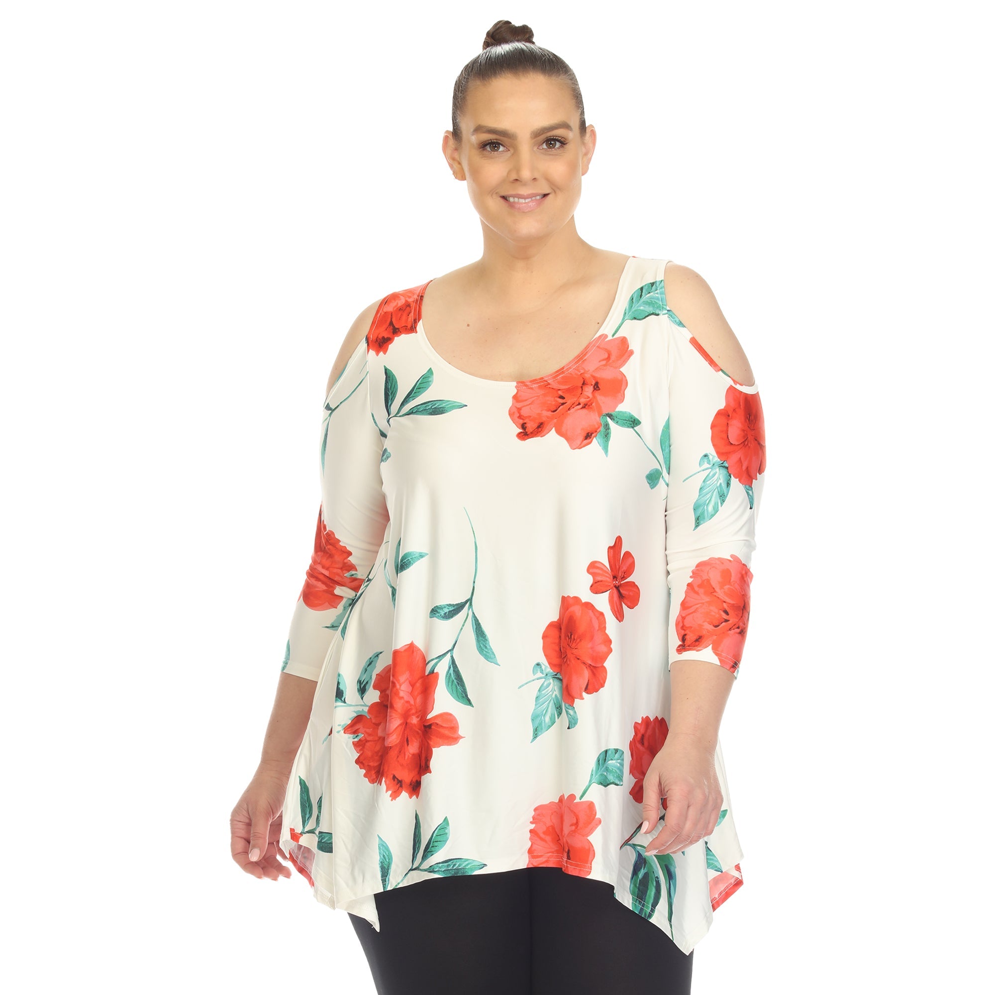 Floral Printed Cold Shoulder Tunic - Plus - DressbarnShirts & Blouses