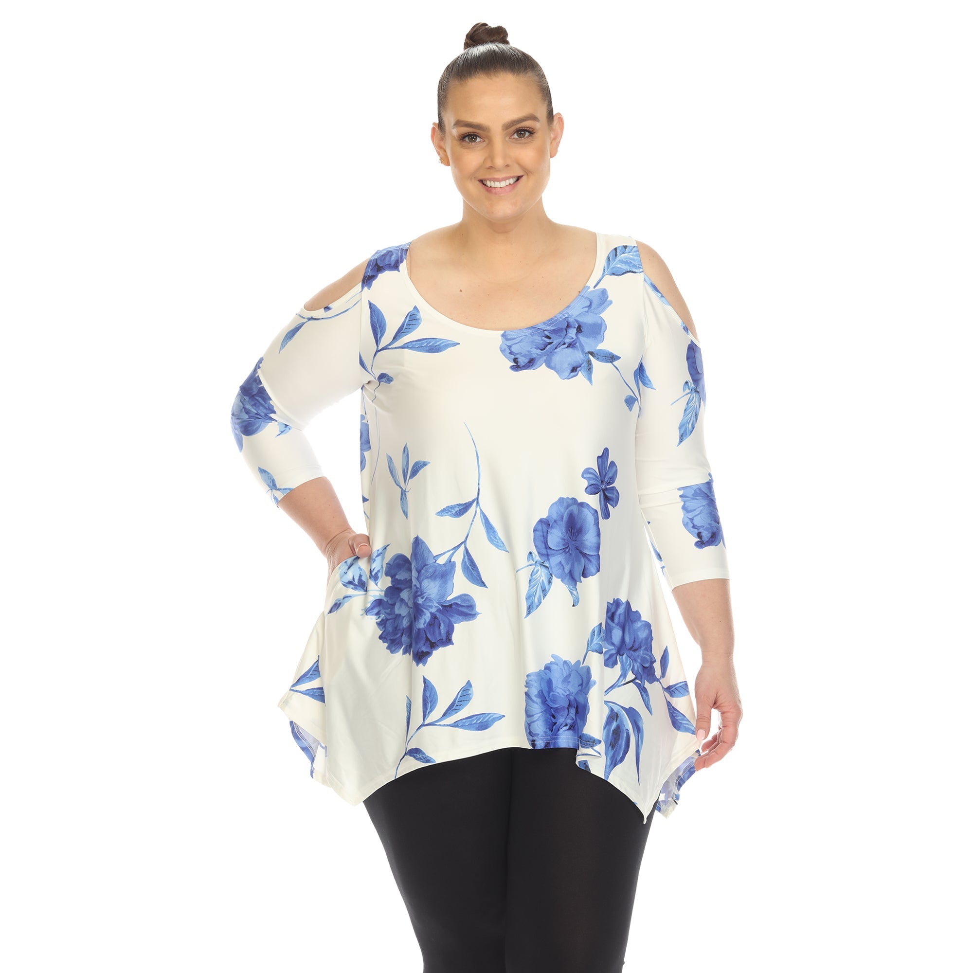 Floral Printed Cold Shoulder Tunic - Plus - DressbarnShirts & Blouses