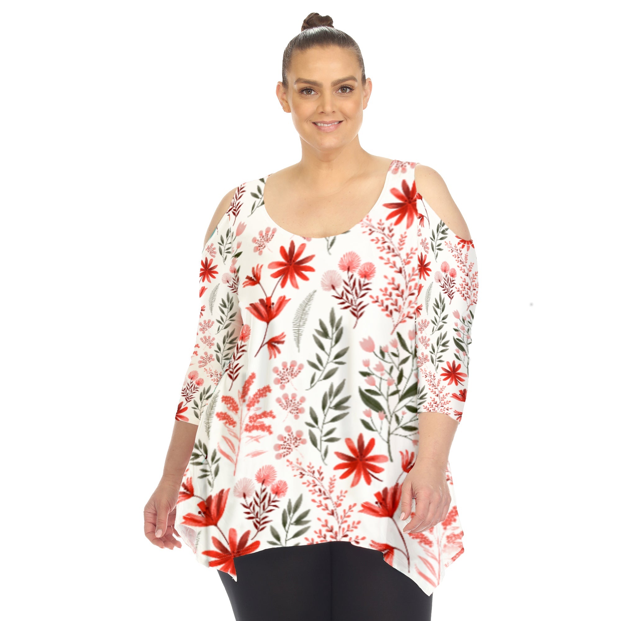 Floral Printed Cold Shoulder Tunic - Plus - DressbarnShirts & Blouses