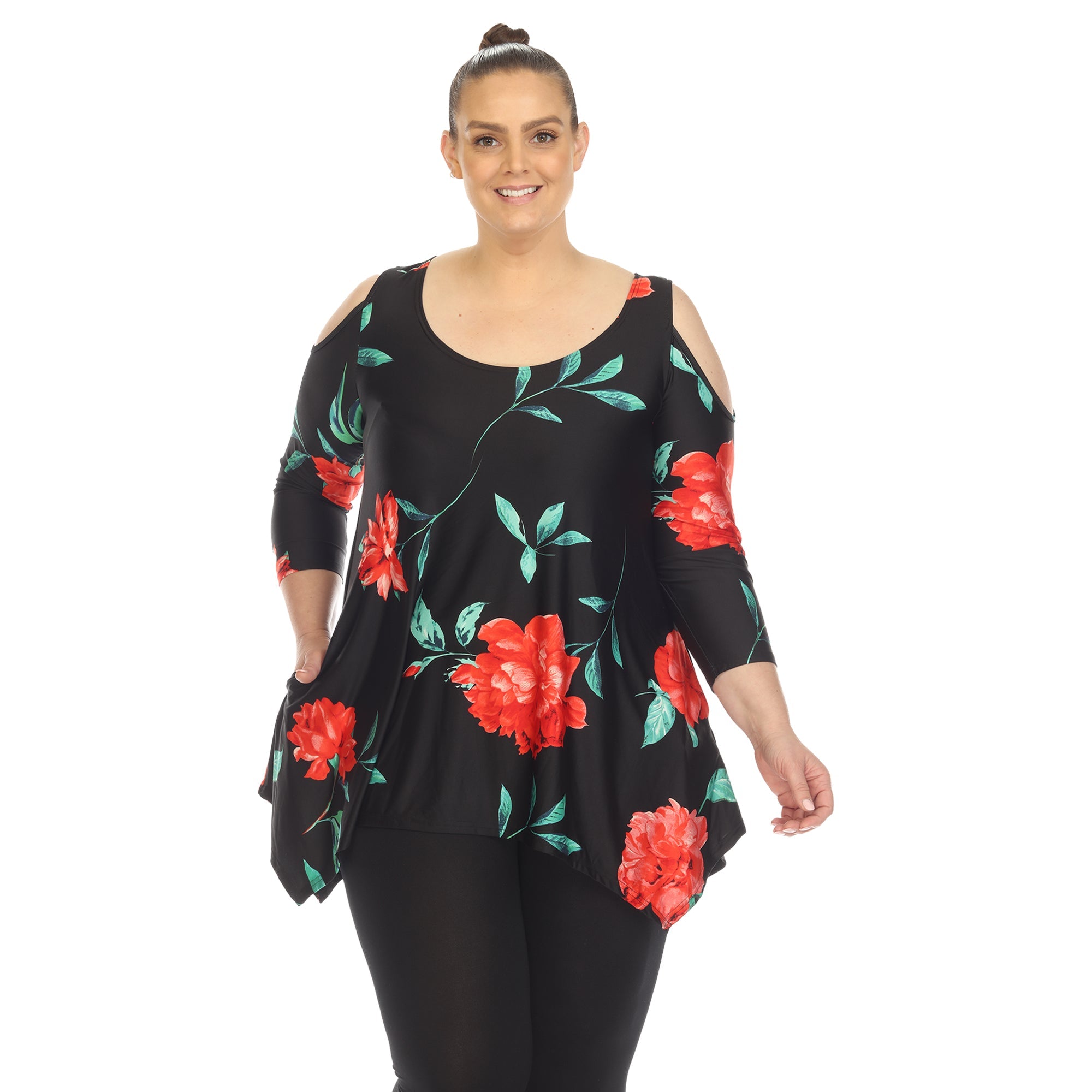 Floral Printed Cold Shoulder Tunic - Plus - DressbarnShirts & Blouses