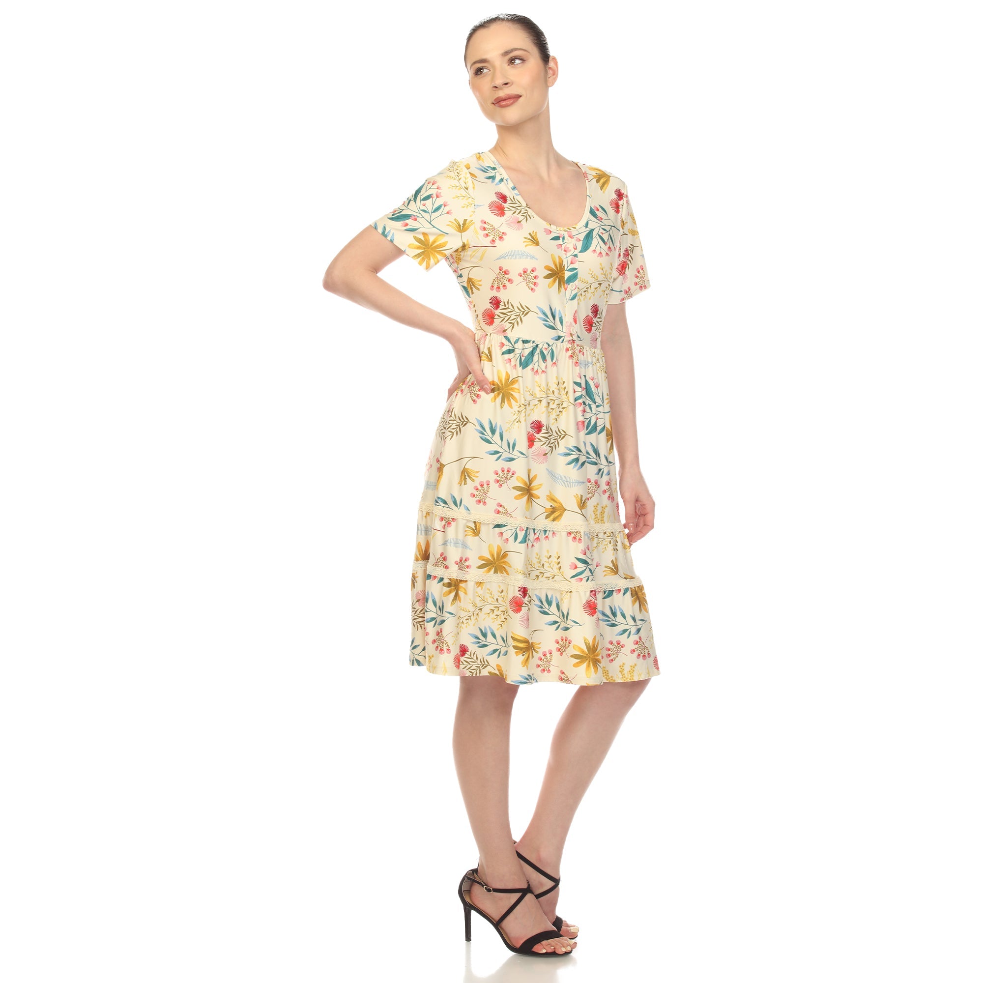Floral Short Sleeve Knee Length Dress - DressbarnDresses
