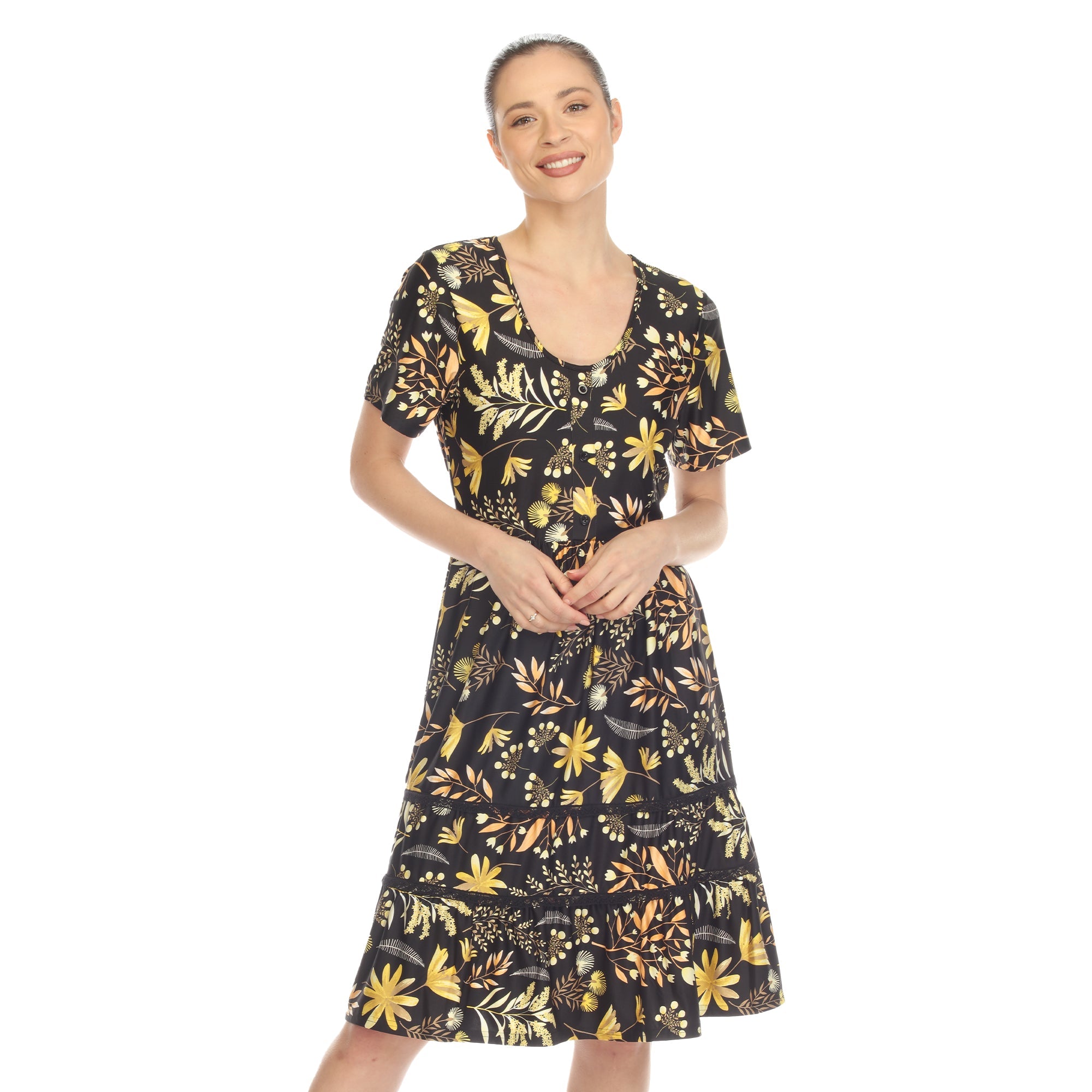 Floral Short Sleeve Knee Length Dress - DressbarnDresses