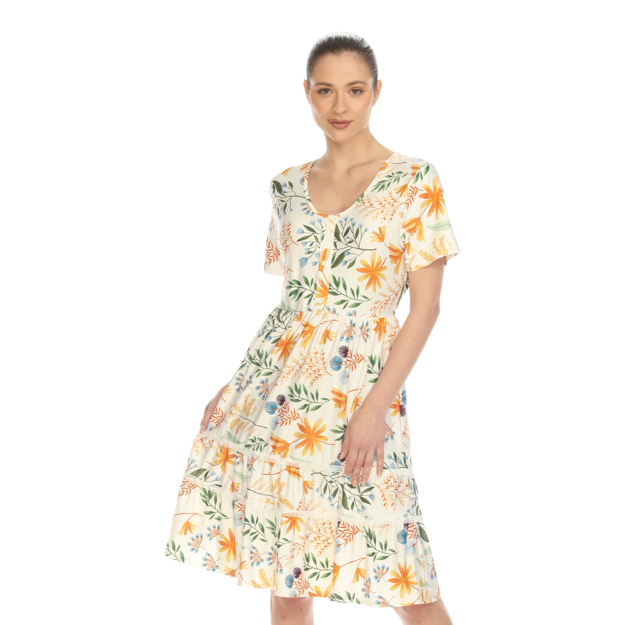 Floral Short Sleeve Knee Length Dress - DressbarnDresses
