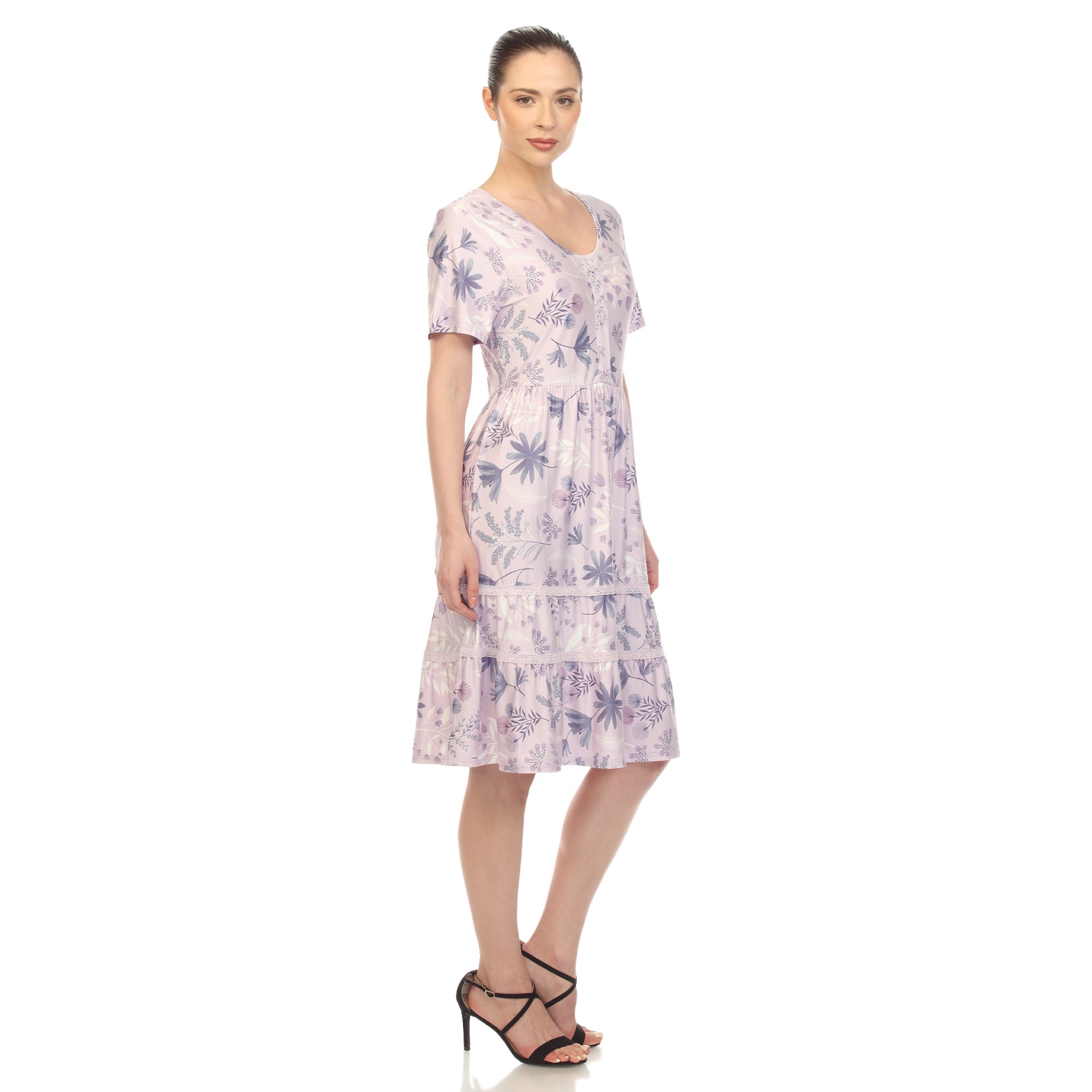 Floral Short Sleeve Knee Length Dress - DressbarnDresses