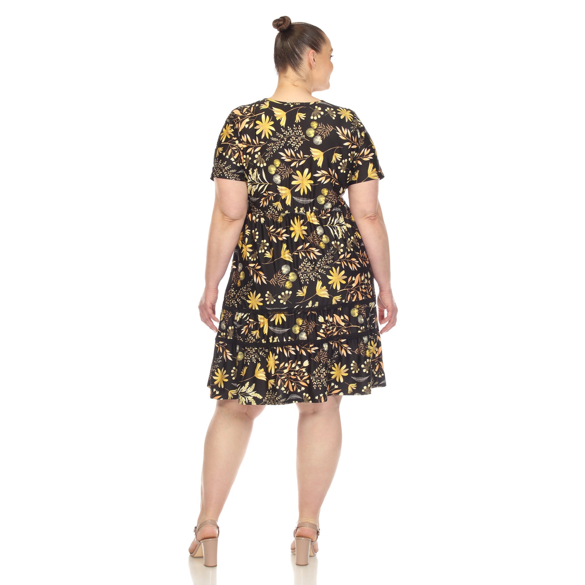 Floral Short Sleeve Knee Length Dress - Plus - DressbarnDresses