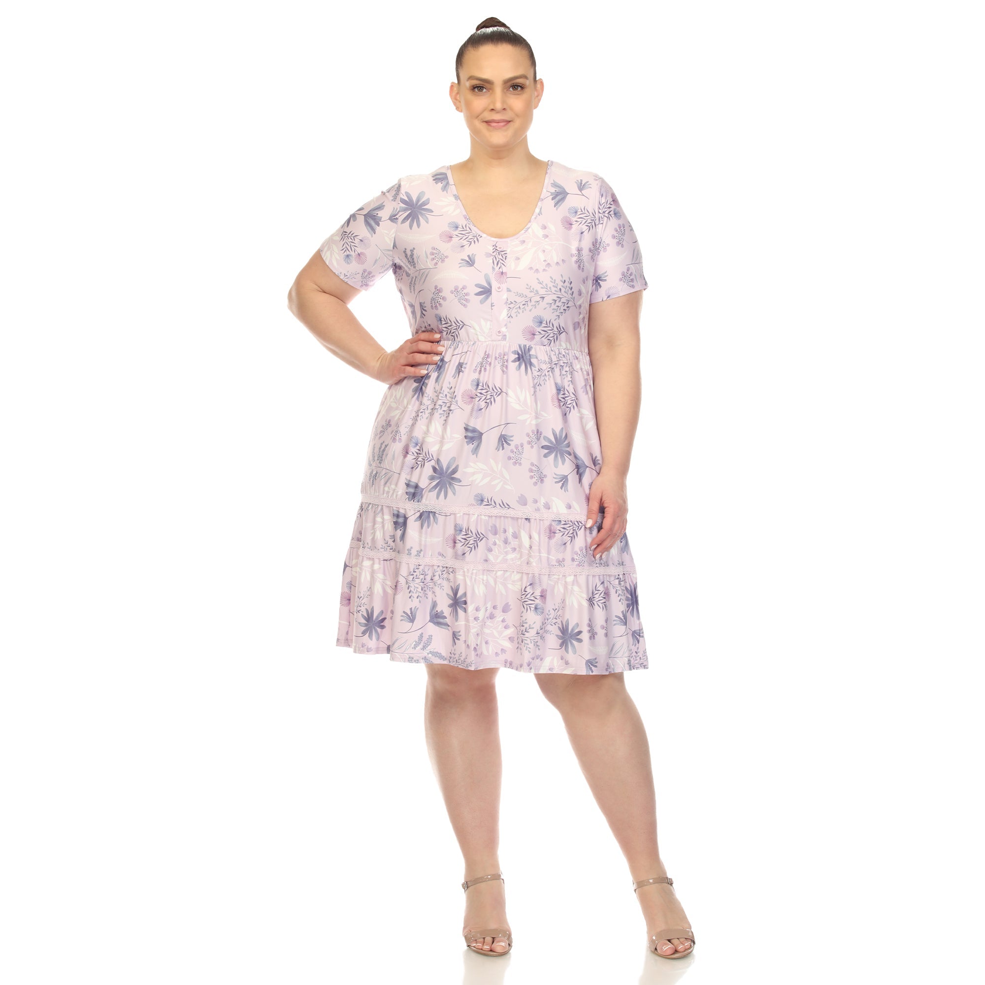 knee length plus size floral dress The Lakeside Collection Women's Plus Size Knee-Length Dress with Ruffle Short Sleeve