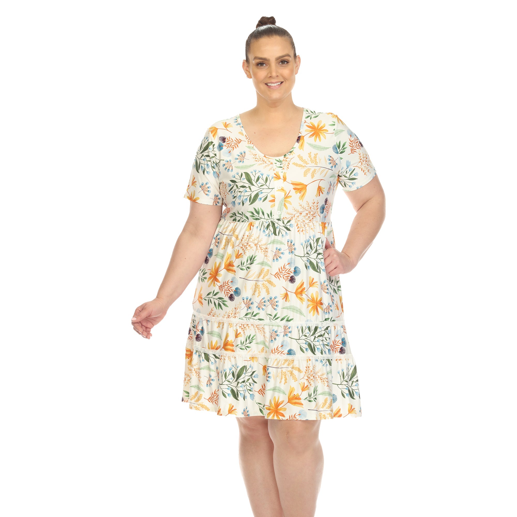 Floral Short Sleeve Knee Length Dress - Plus - DressbarnDresses