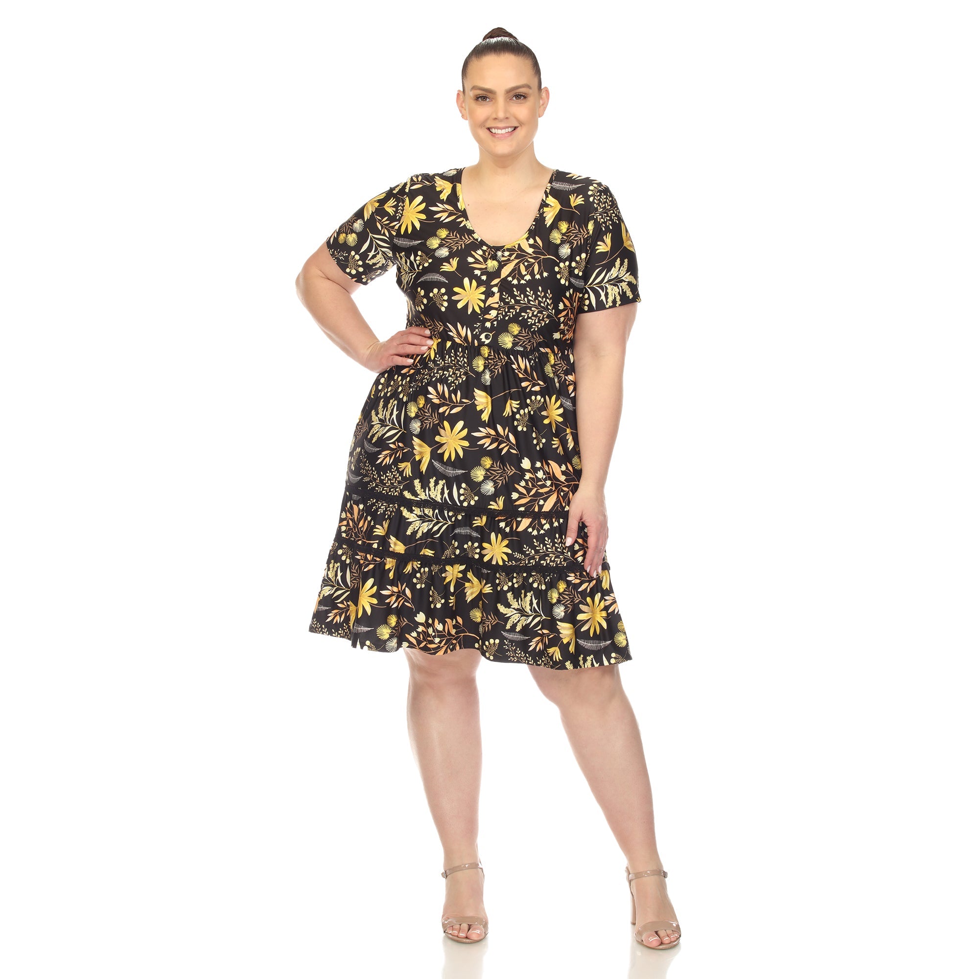 Floral Short Sleeve Knee Length Dress - Plus - DressbarnDresses