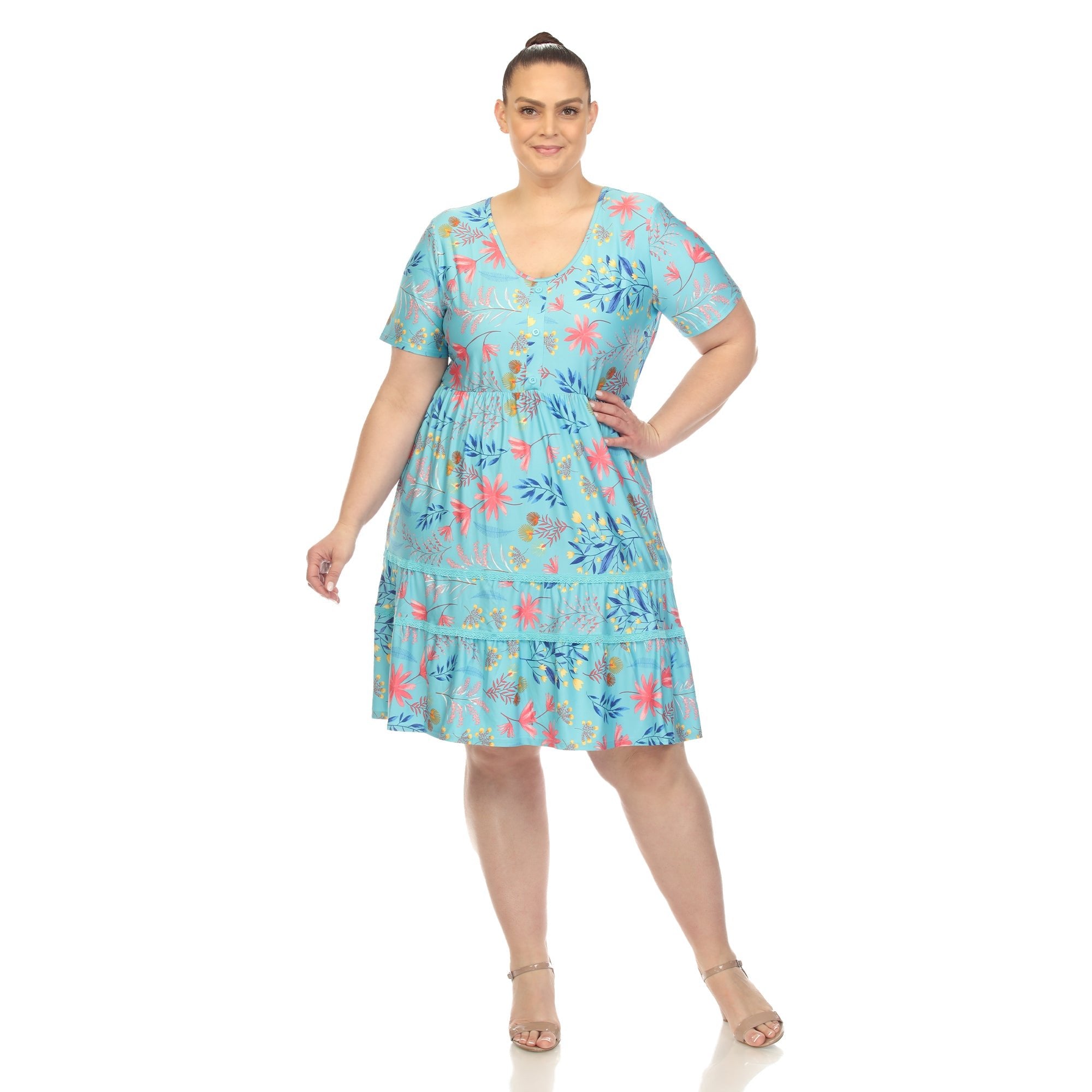Floral Short Sleeve Knee Length Dress - Plus - DressbarnDresses