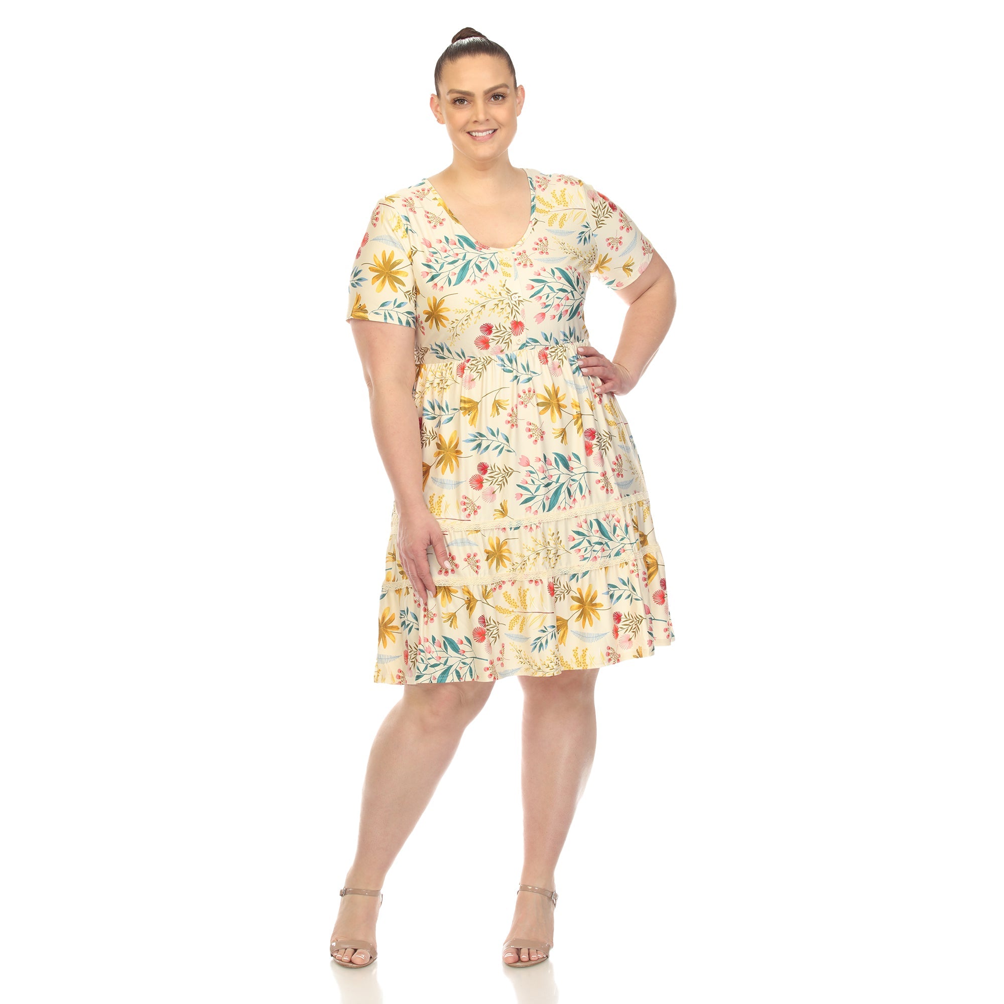 Floral Short Sleeve Knee Length Dress - Plus - DressbarnDresses