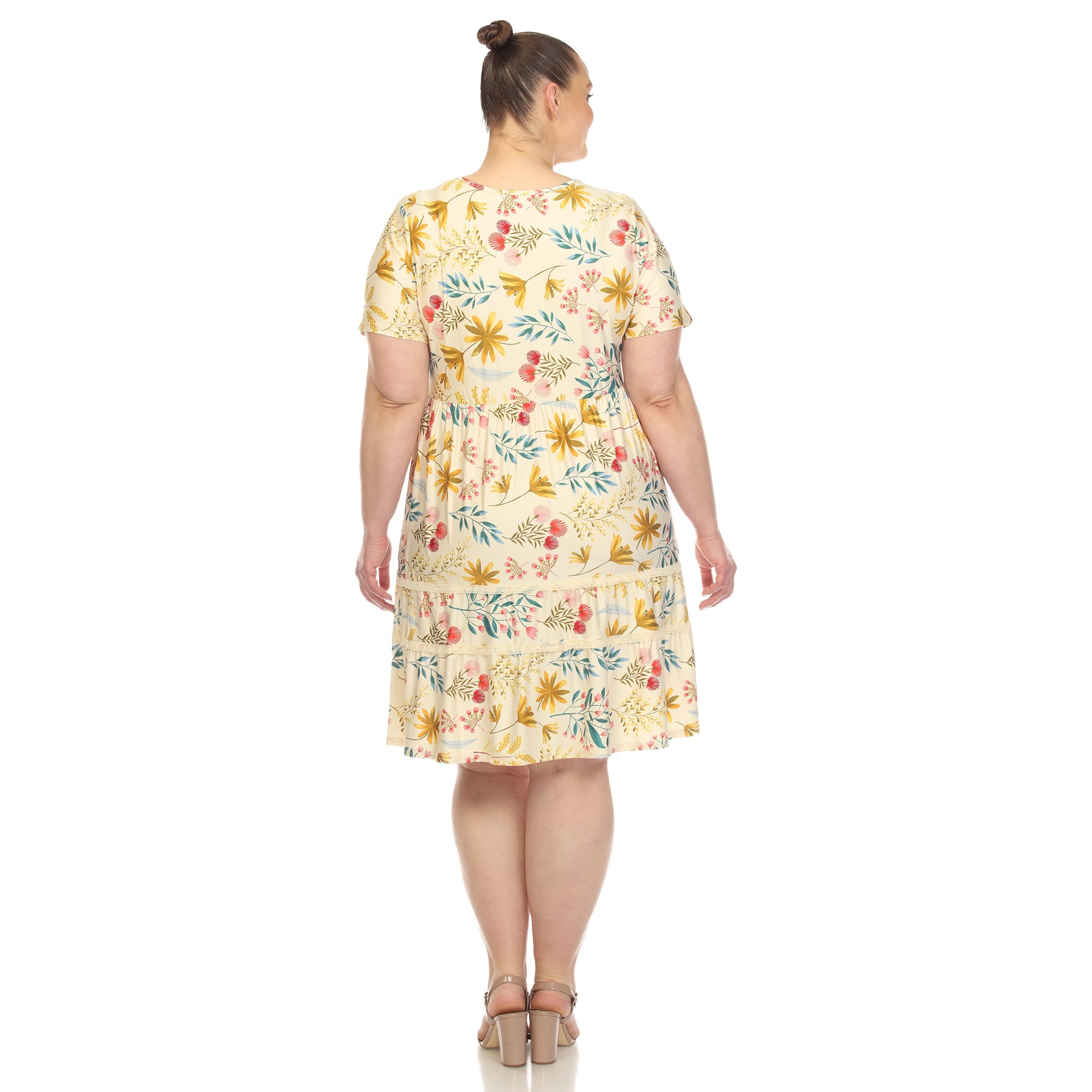 Floral Short Sleeve Knee Length Dress - Plus - DressbarnDresses
