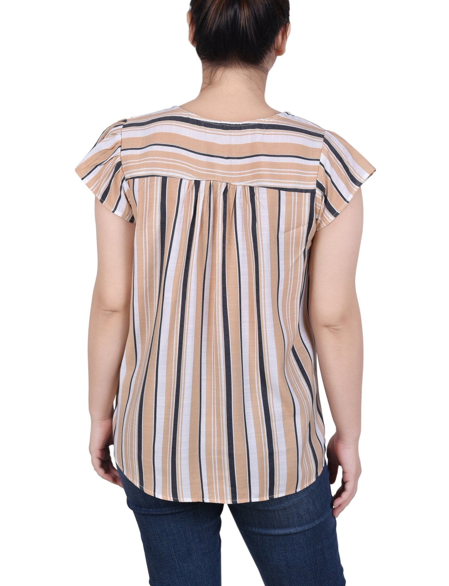 Flutter Sleeve Vertical Striped Blouse - Petite - DressbarnShirts & Blouses