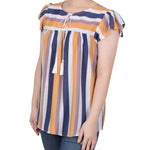 Flutter Sleeve Vertical Striped Blouse - Petite - DressbarnShirts & Blouses