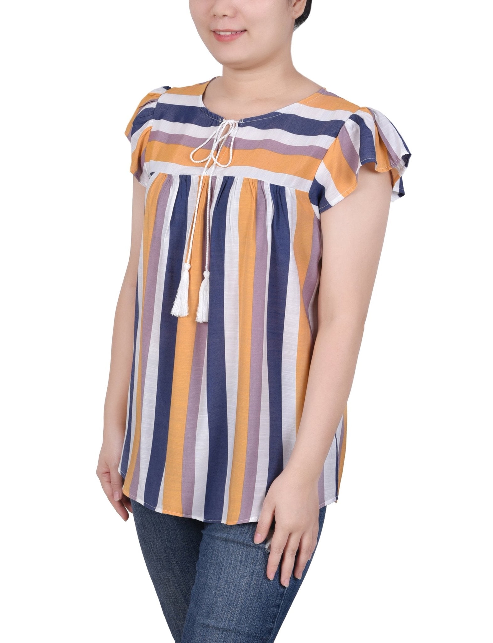 Flutter Sleeve Vertical Striped Blouse - Petite - DressbarnShirts & Blouses