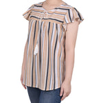 Flutter Sleeve Vertical Striped Blouse - Petite - DressbarnShirts & Blouses