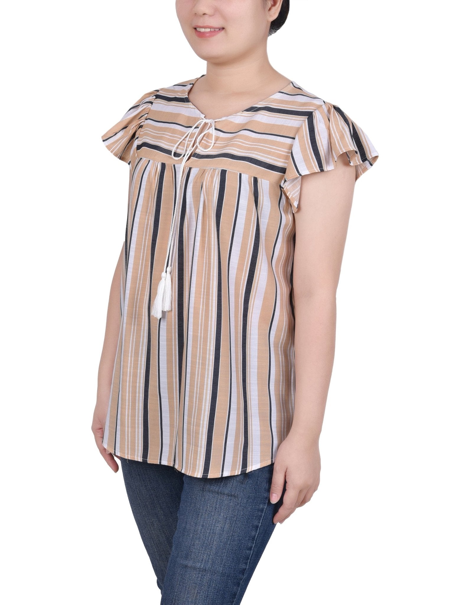 Flutter Sleeve Vertical Striped Blouse - Petite - DressbarnShirts & Blouses