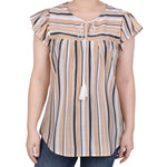 Flutter Sleeve Vertical Striped Blouse - Petite - DressbarnShirts & Blouses