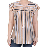 Flutter Sleeve Vertical Striped Blouse - Petite - DressbarnShirts & Blouses