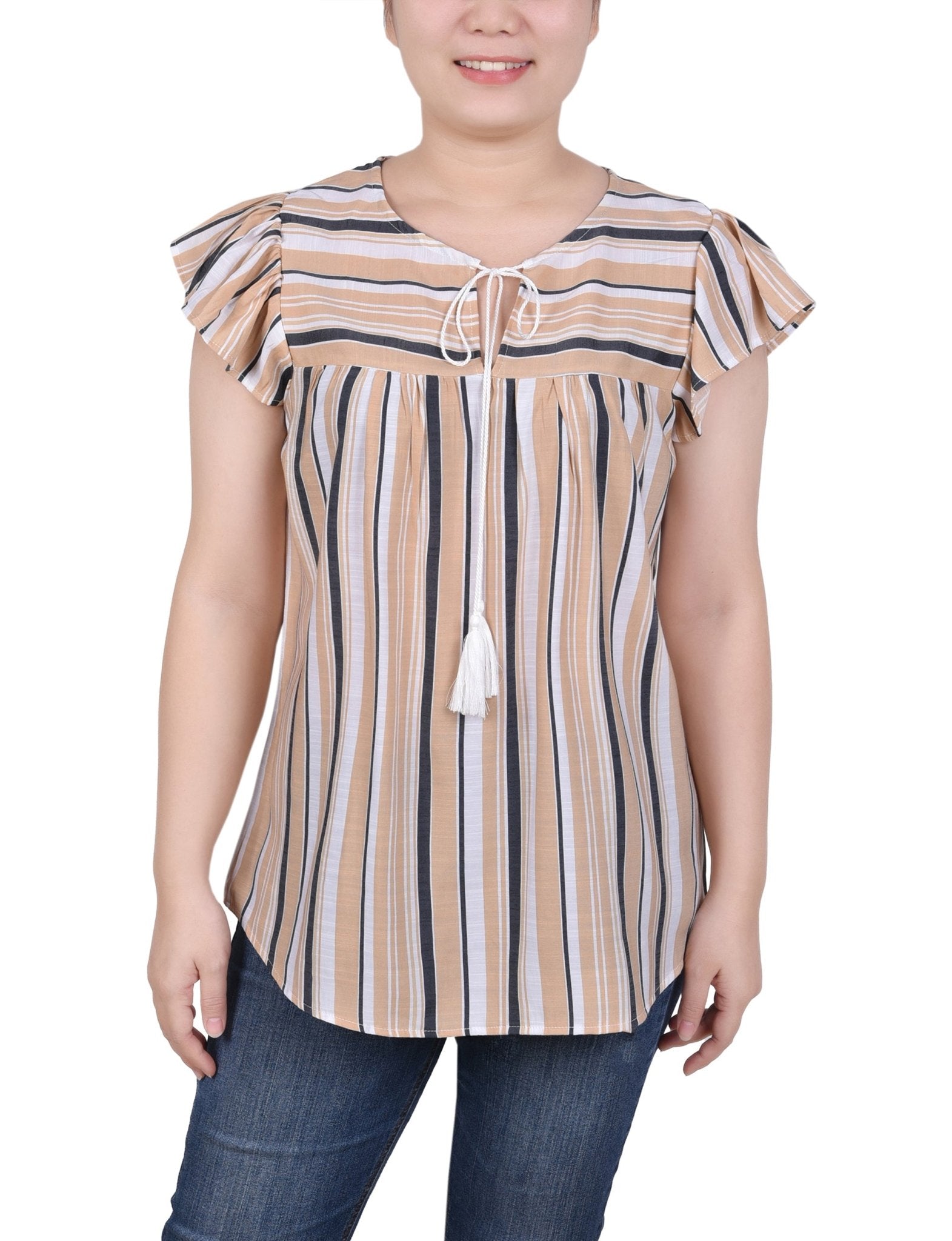 Flutter Sleeve Vertical Striped Blouse - Petite - DressbarnShirts & Blouses