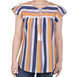 Flutter Sleeve Vertical Striped Blouse - Petite - DressbarnShirts & Blouses