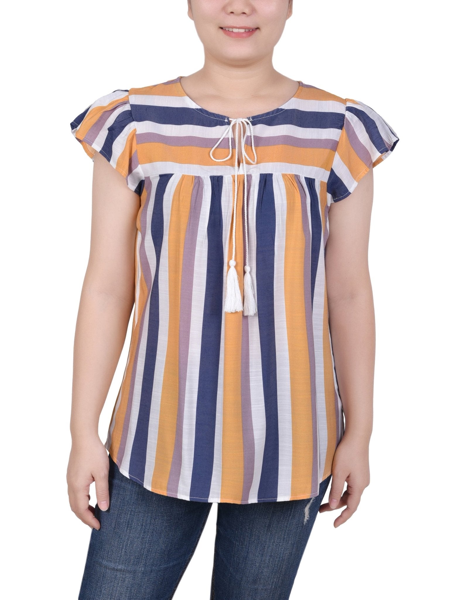 Flutter Sleeve Vertical Striped Blouse - Petite - DressbarnShirts & Blouses