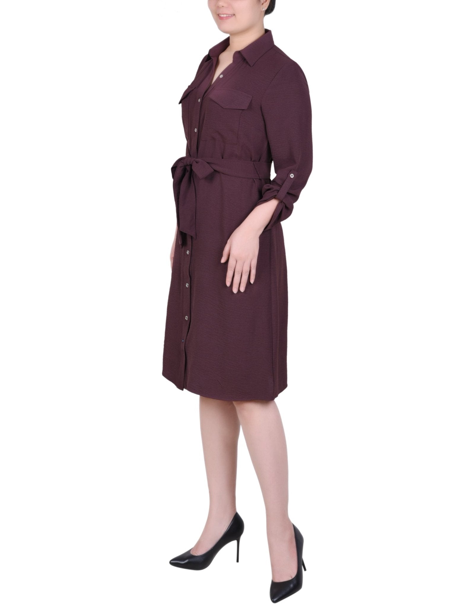 Fudge Long Roll Tab Sleeve Shirtdress - DressbarnKnee Length & Midi Dresses