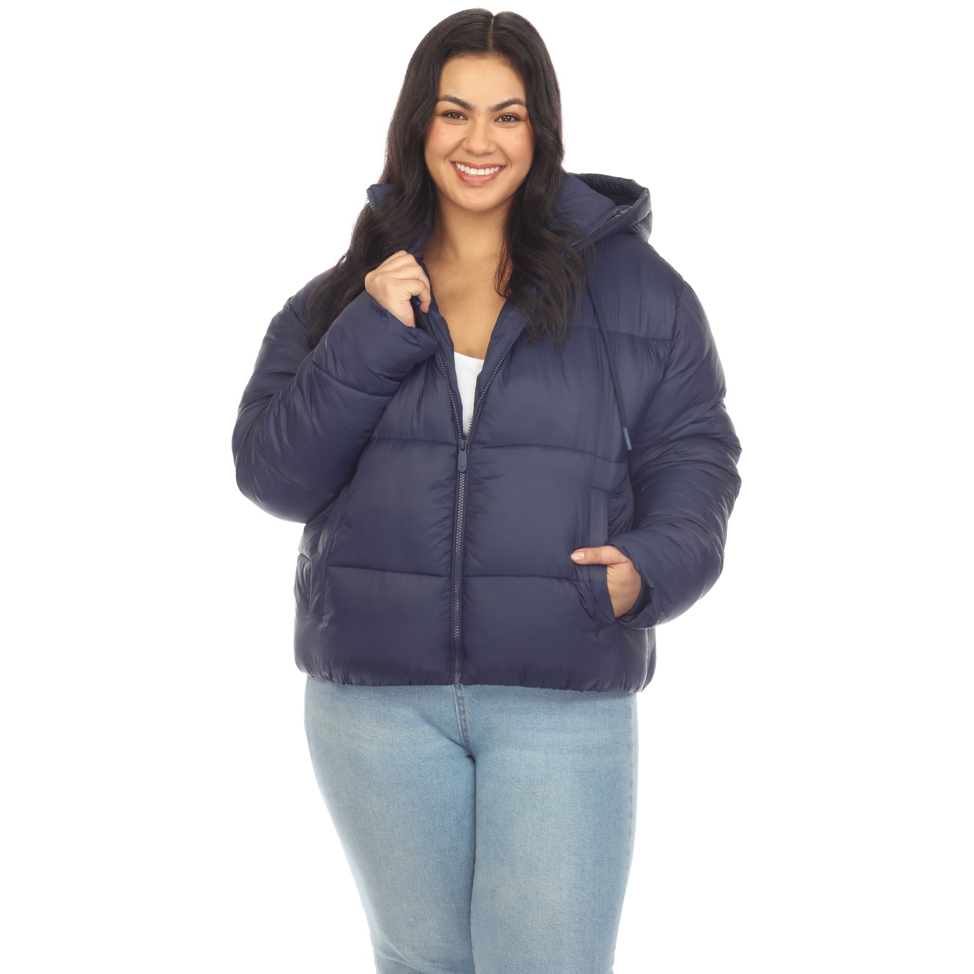 Full Front Zip Hooded Bomber Puffer Coat - Plus - DressbarnCoats & Jackets