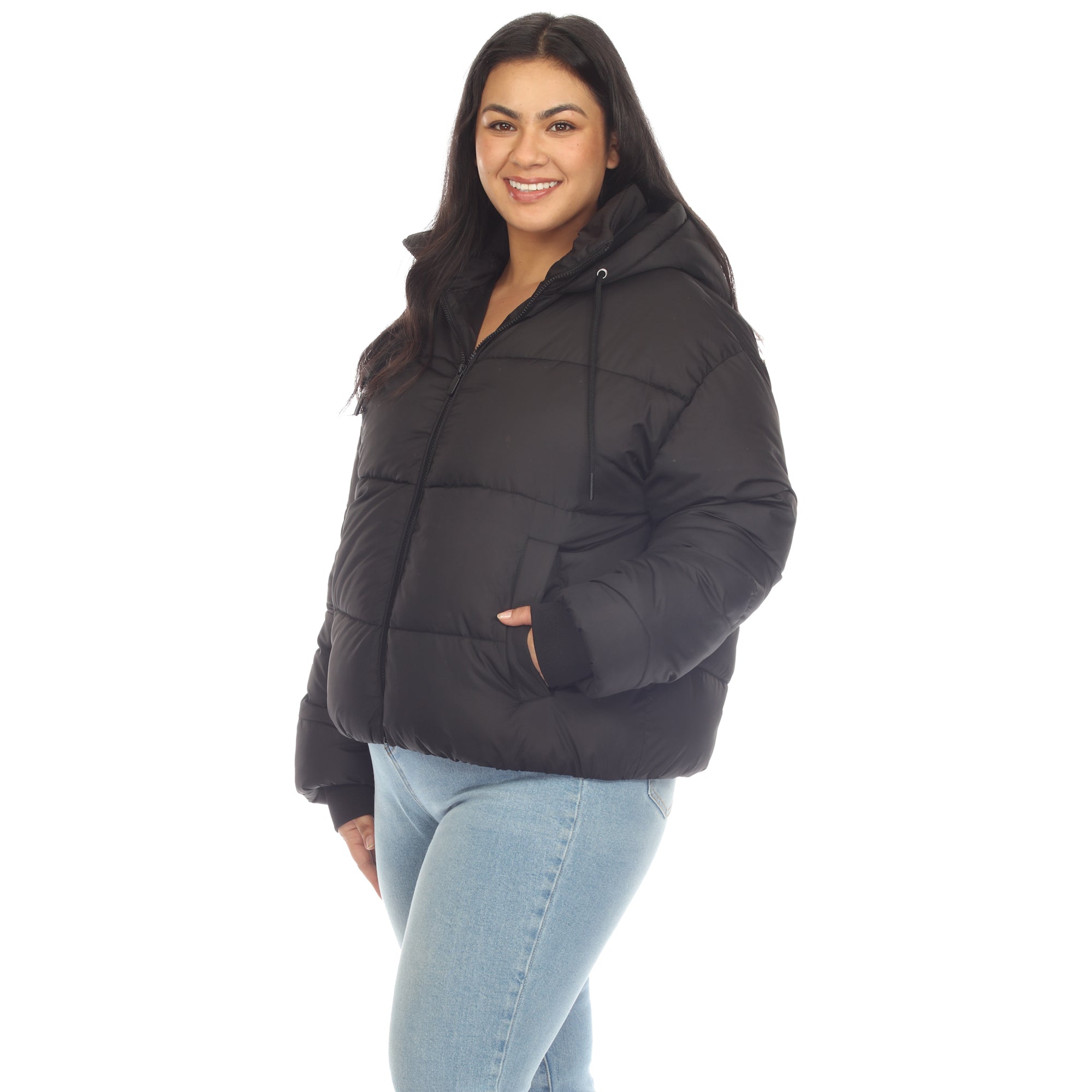 Full Front Zip Hooded Bomber Puffer Coat - Plus - DressbarnCoats & Jackets