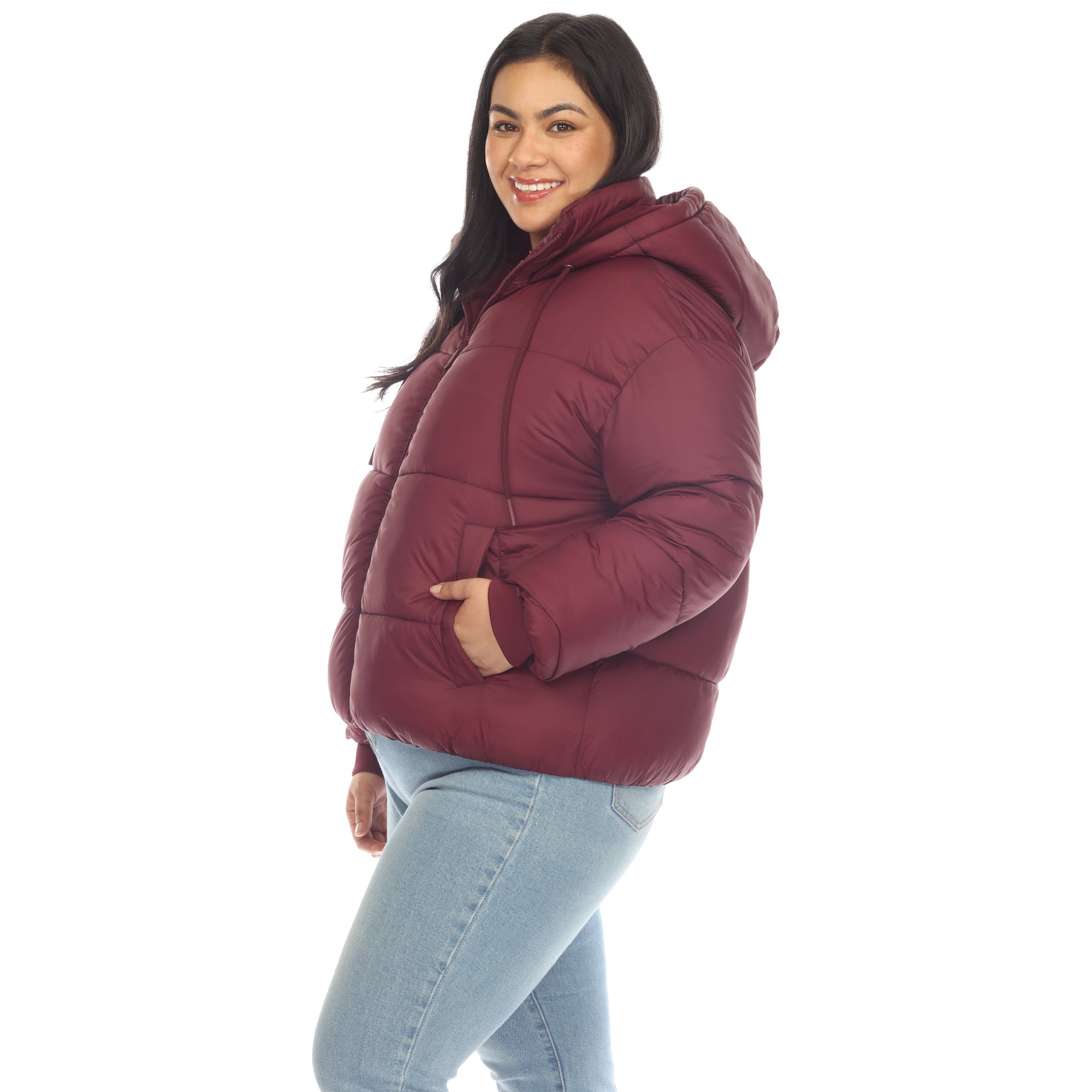 Full Front Zip Hooded Bomber Puffer Coat - Plus - DressbarnCoats & Jackets