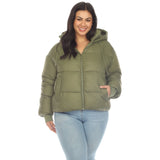 Full Front Zip Hooded Bomber Puffer Coat - Plus - DressbarnCoats & Jackets