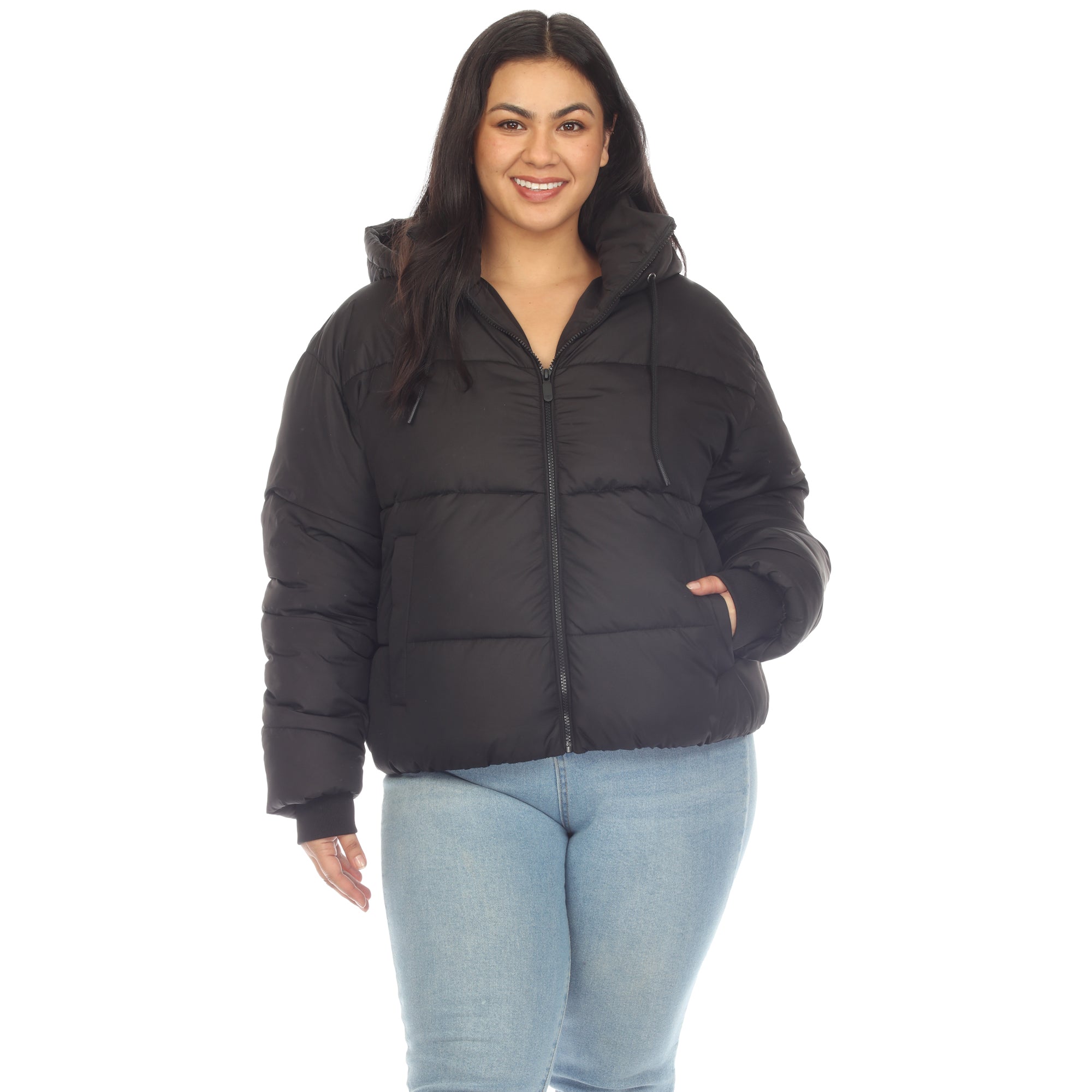 Full Front Zip Hooded Bomber Puffer Coat - Plus - DressbarnCoats & Jackets