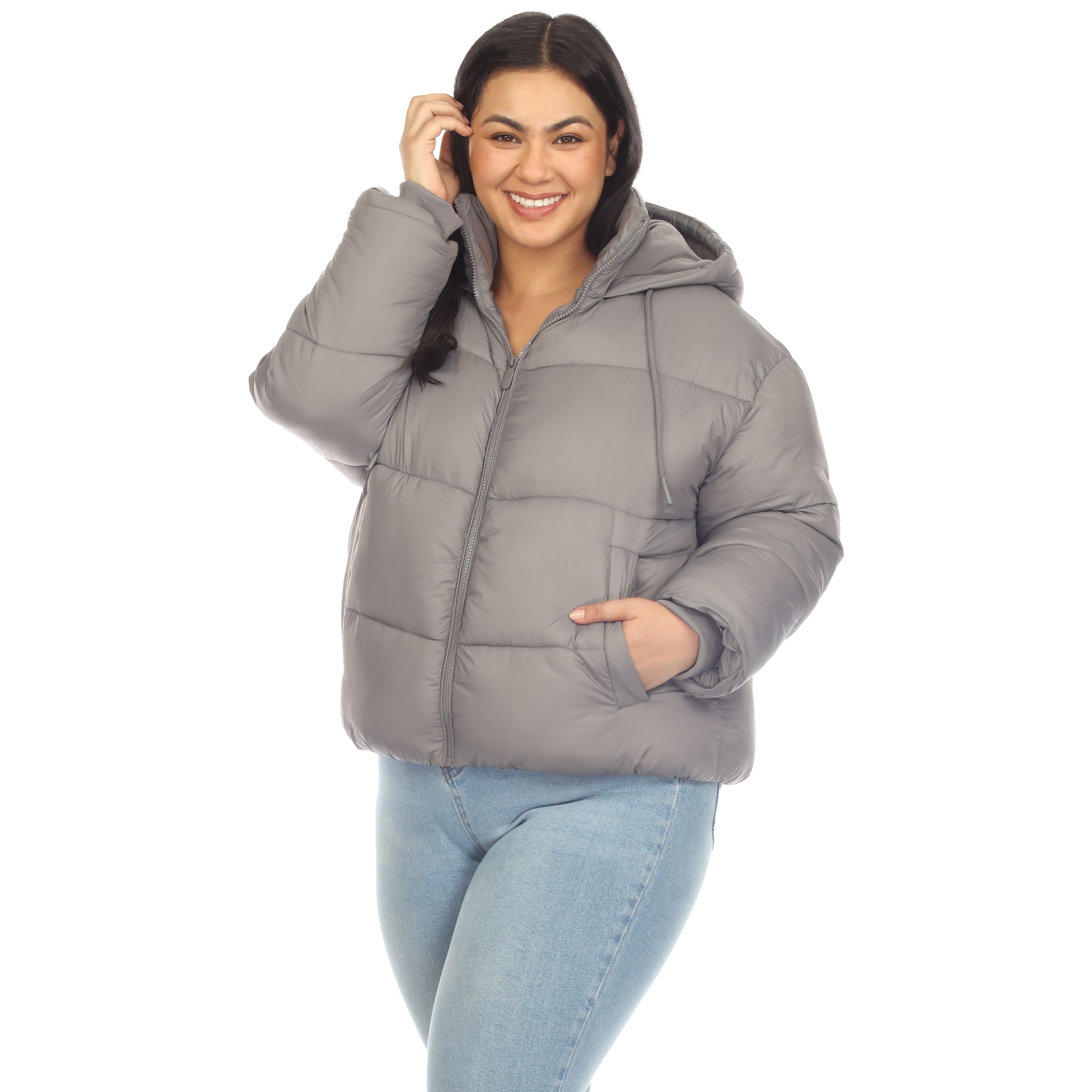 Full Front Zip Hooded Bomber Puffer Coat - Plus - DressbarnCoats & Jackets