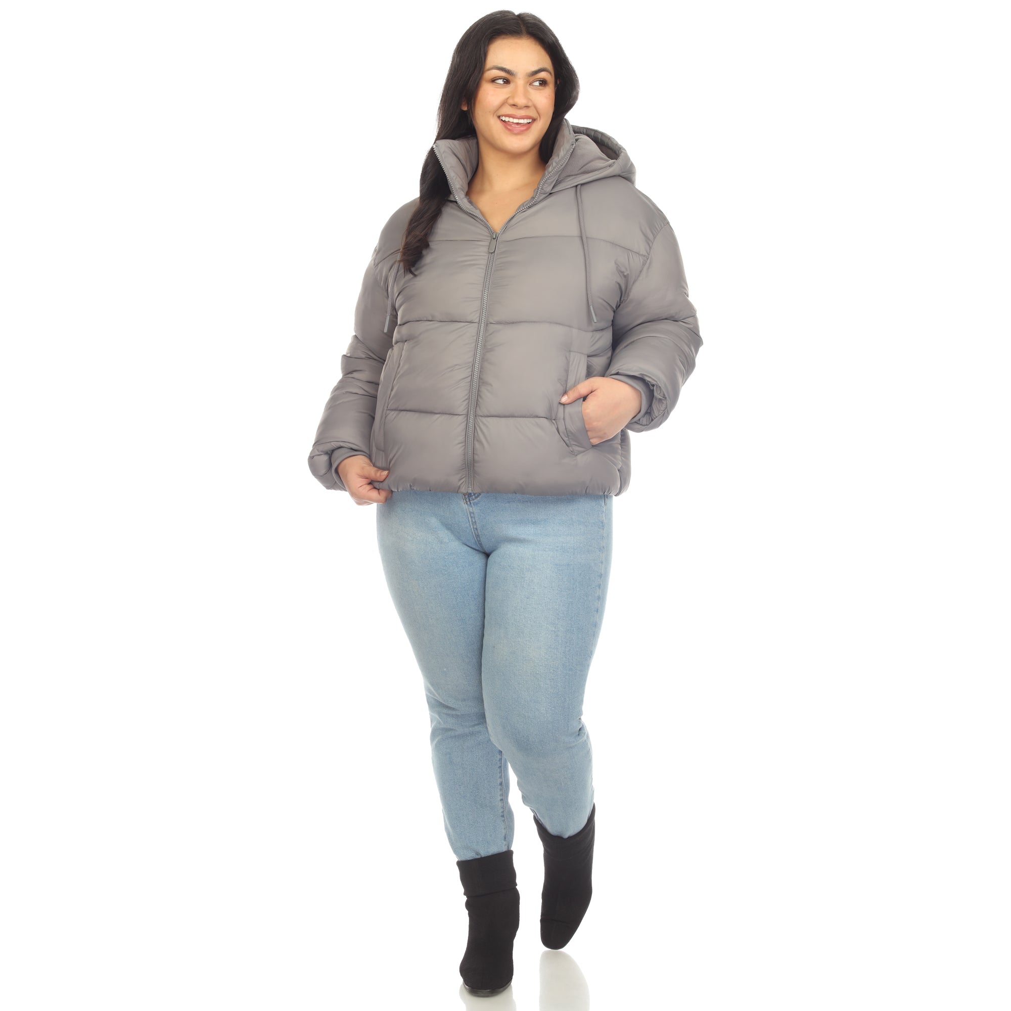 Full Front Zip Hooded Bomber Puffer Coat - Plus - DressbarnCoats & Jackets