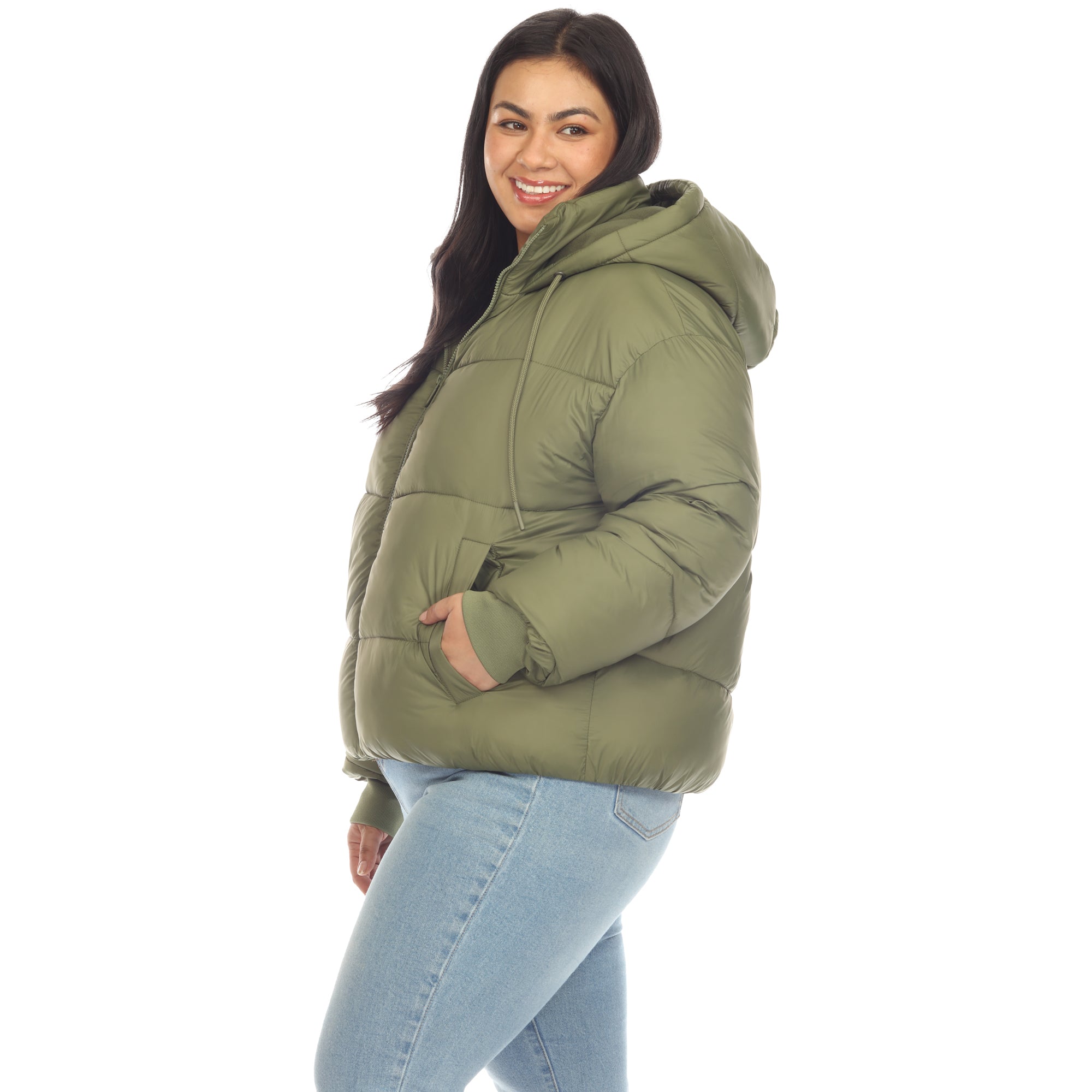 Full Front Zip Hooded Bomber Puffer Coat - Plus - DressbarnCoats & Jackets