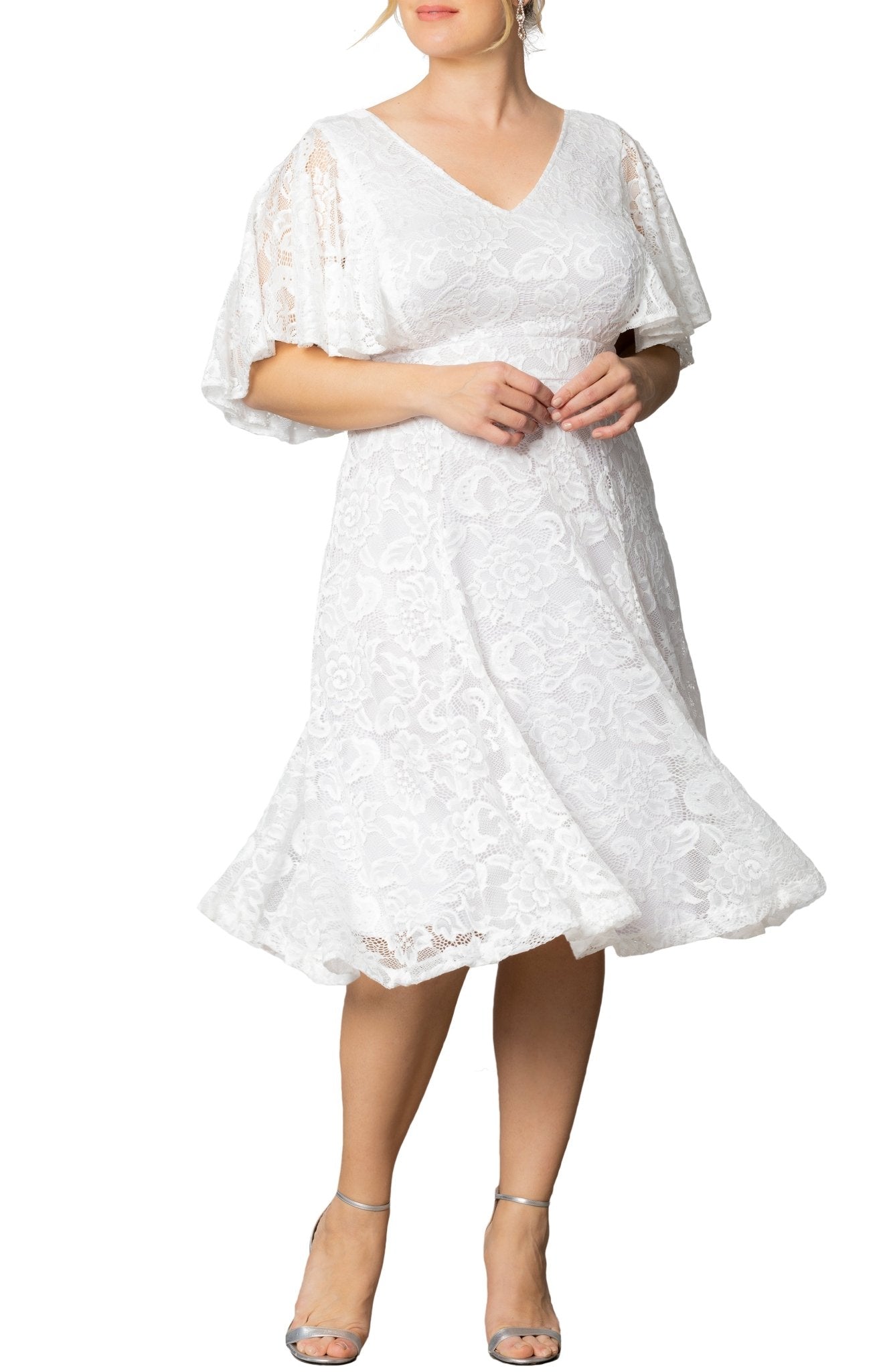 Genevieve Lace Flutter Sleeve Midi Dress - Plus - DressbarnDresses