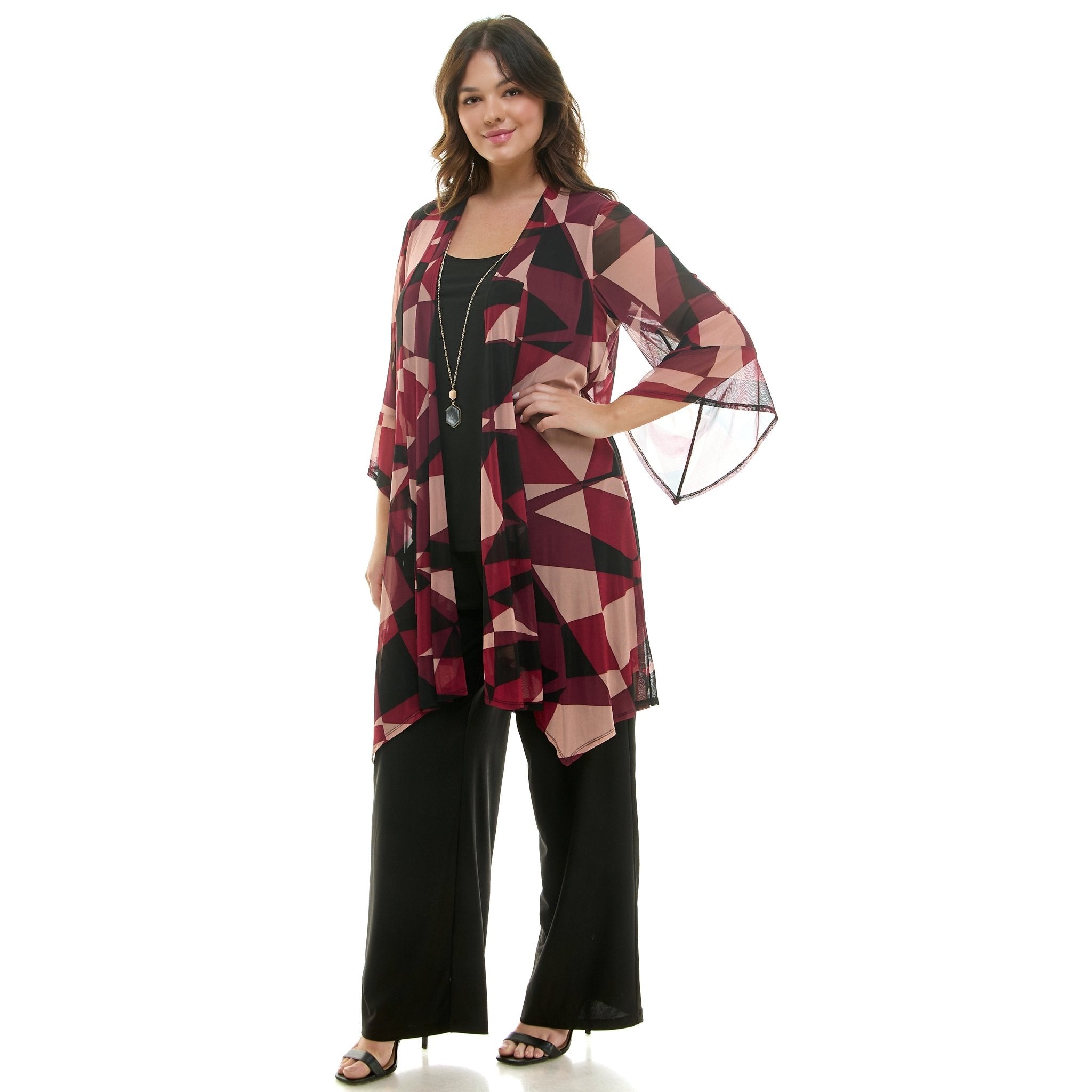 Geometric Berry 3 - Piece Pantset with Necklace - Plus - DressbarnOutfit Sets