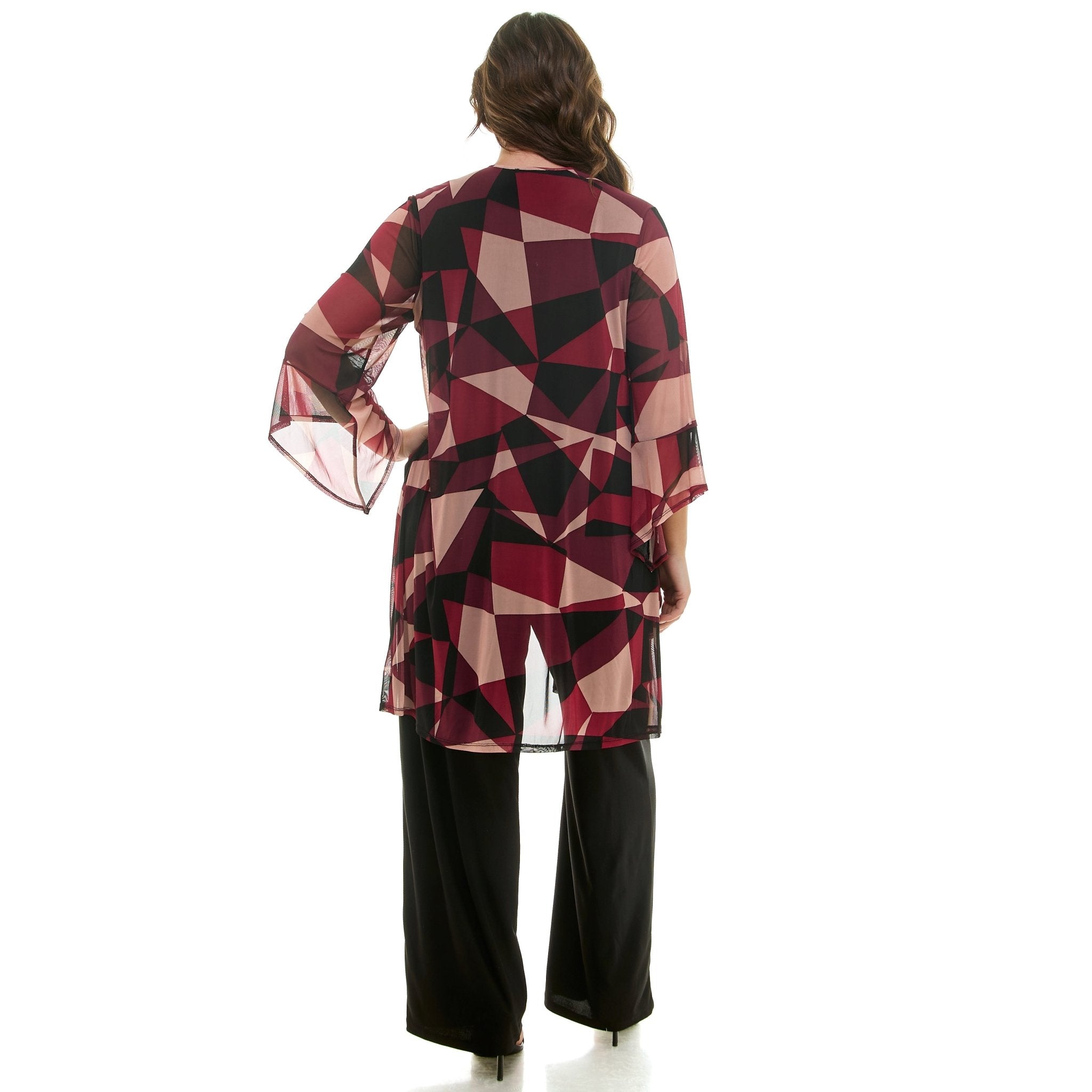 Geometric Berry 3 - Piece Pantset with Necklace - Plus - DressbarnOutfit Sets