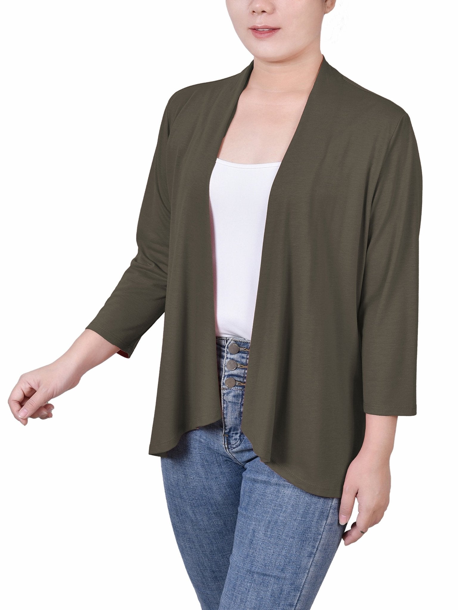 Grape Leaf 3/4 Sleeve Solid Cardigan - DressbarnCardigans & Completers