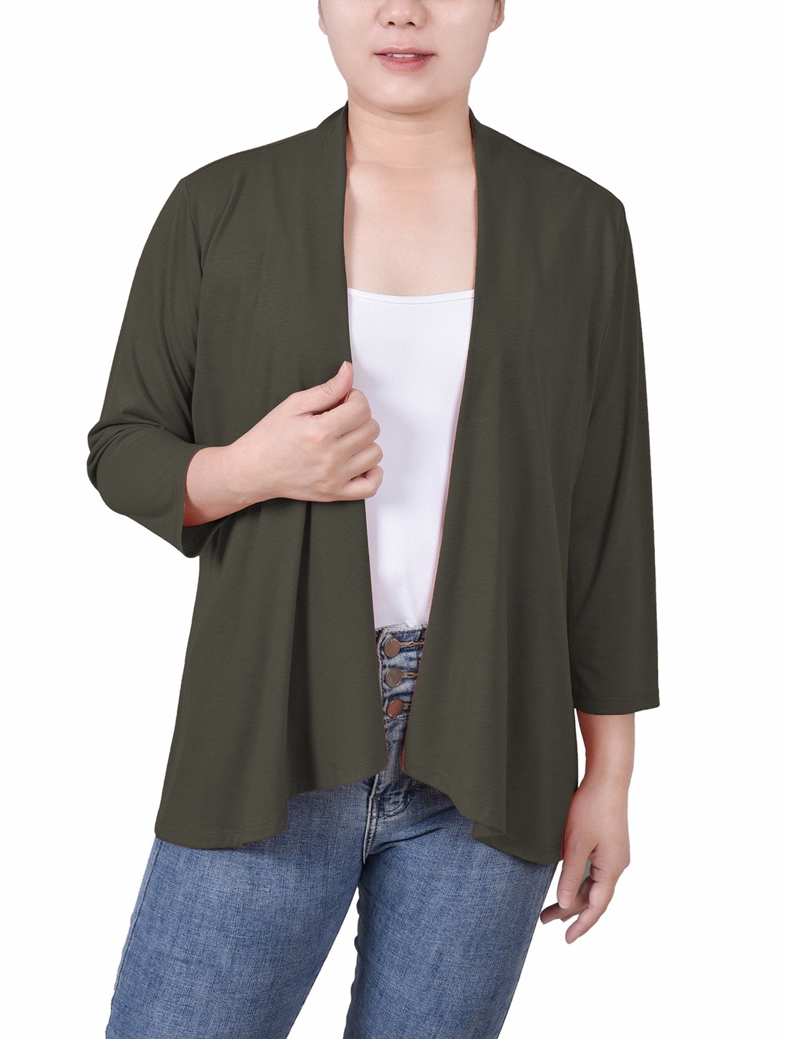 Grape Leaf 3/4 Sleeve Solid Cardigan - DressbarnCardigans & Completers