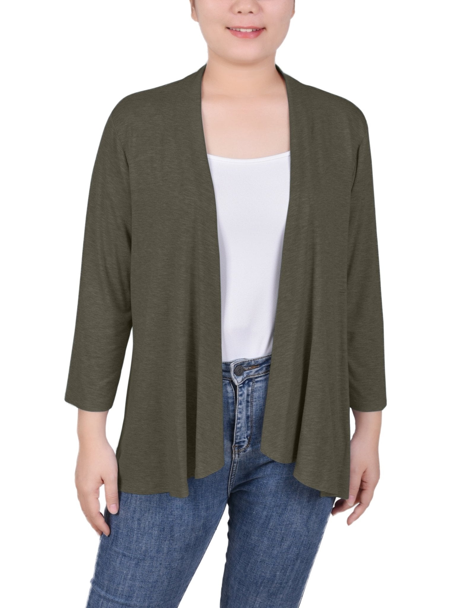Grape Leaf Solid 3/4 Sleeve Cardigan - DressbarnCardigans & Completers