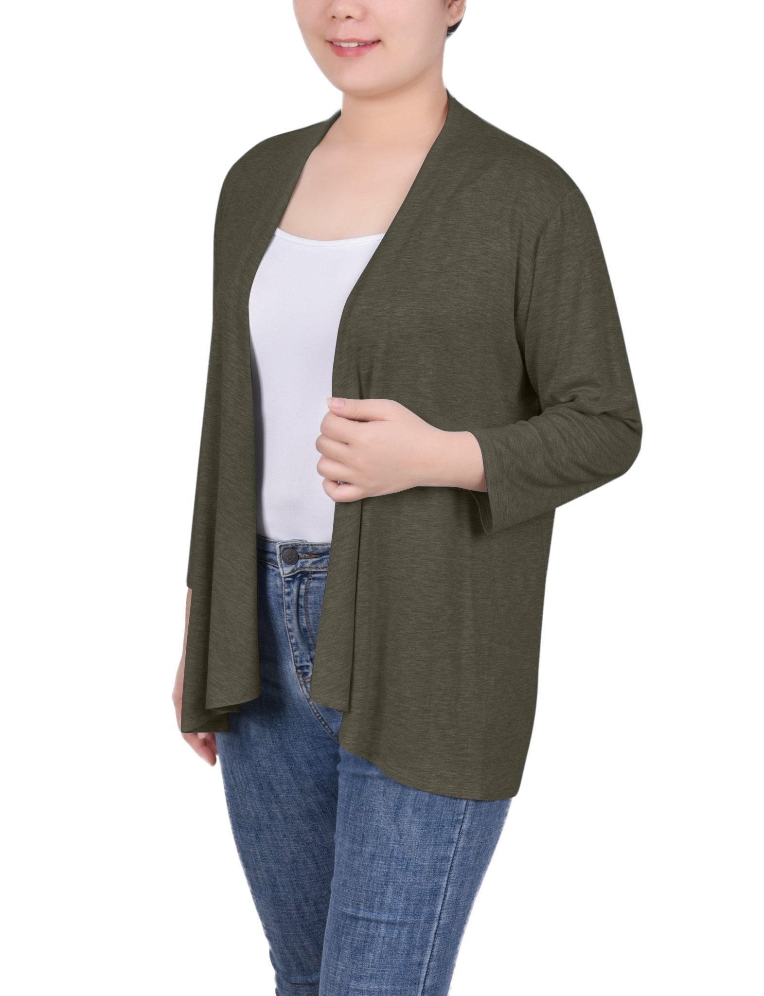 Grape Leaf Solid 3/4 Sleeve Cardigan - DressbarnCardigans & Completers